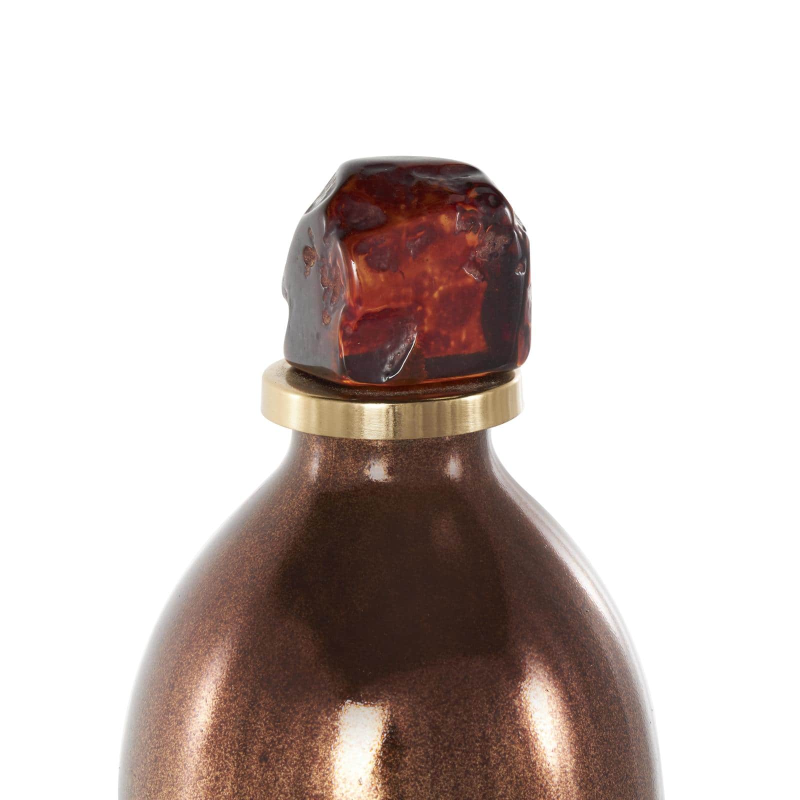 14" Gold, Beige & Copper Glass Speckled Ombre Decorative Jar with Textured Top Knob