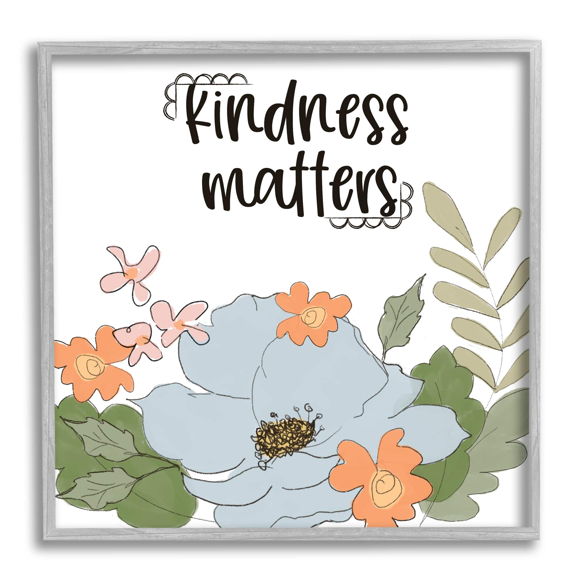 Stupell Industries Kindness Matters Sentiment Floral Bouquet Green Leaves in Frame Wall Art
