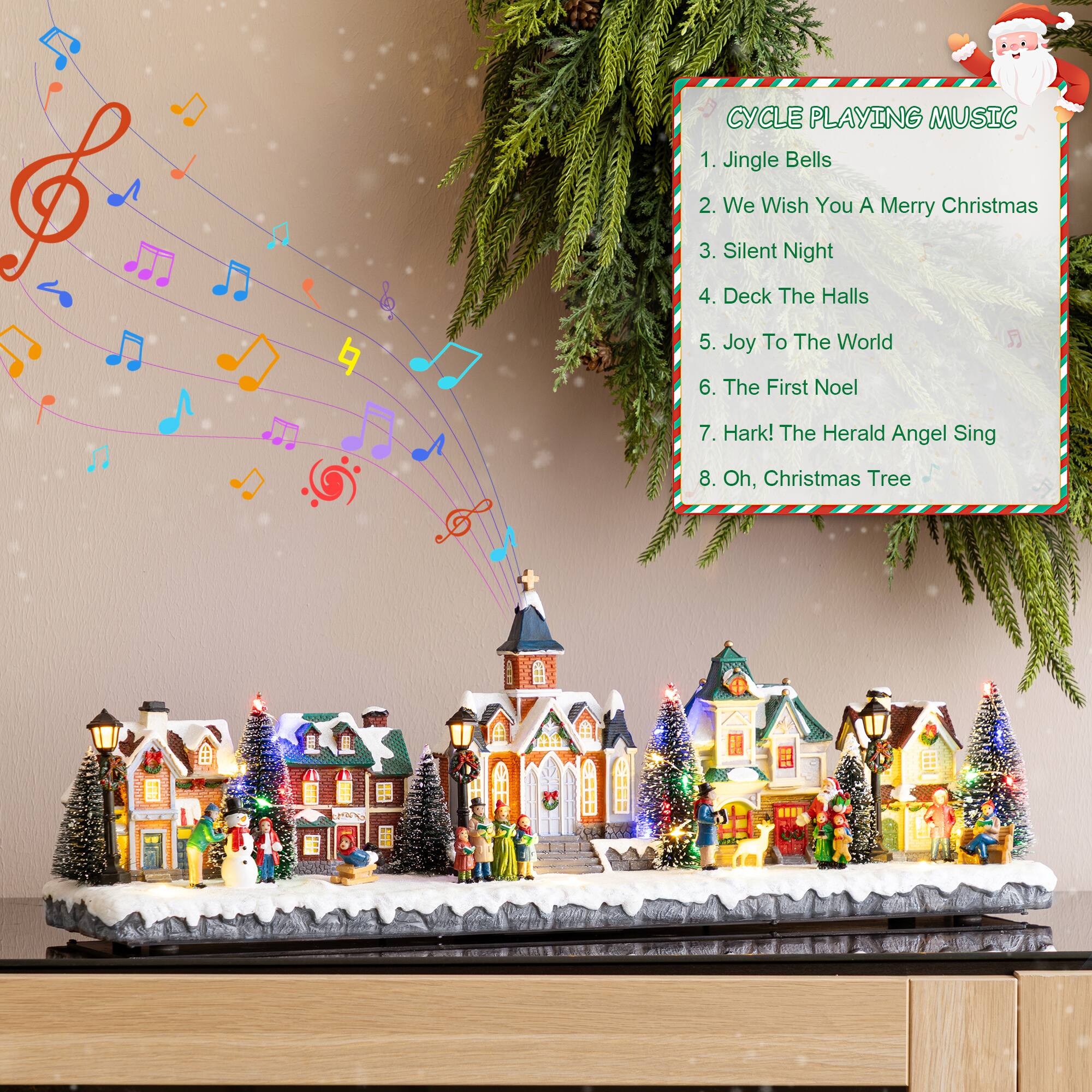 Glitzhome® 22" Lighted Christmas Santa Musical Resin Village with Timer
