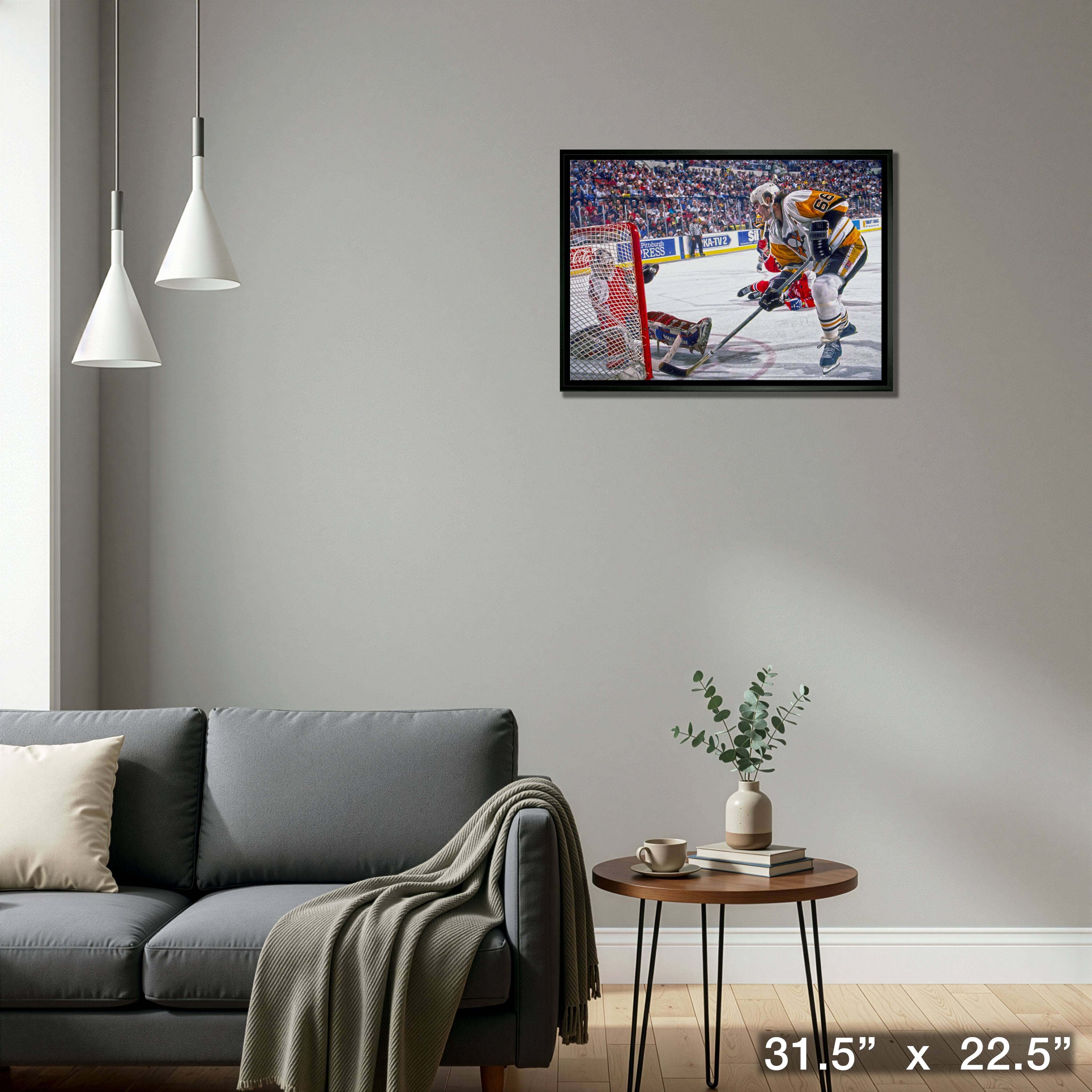 Mario Lemieux 20" x 29" Canvas Framed Penguins vs Capitals-H 31.5" x 22.5"
