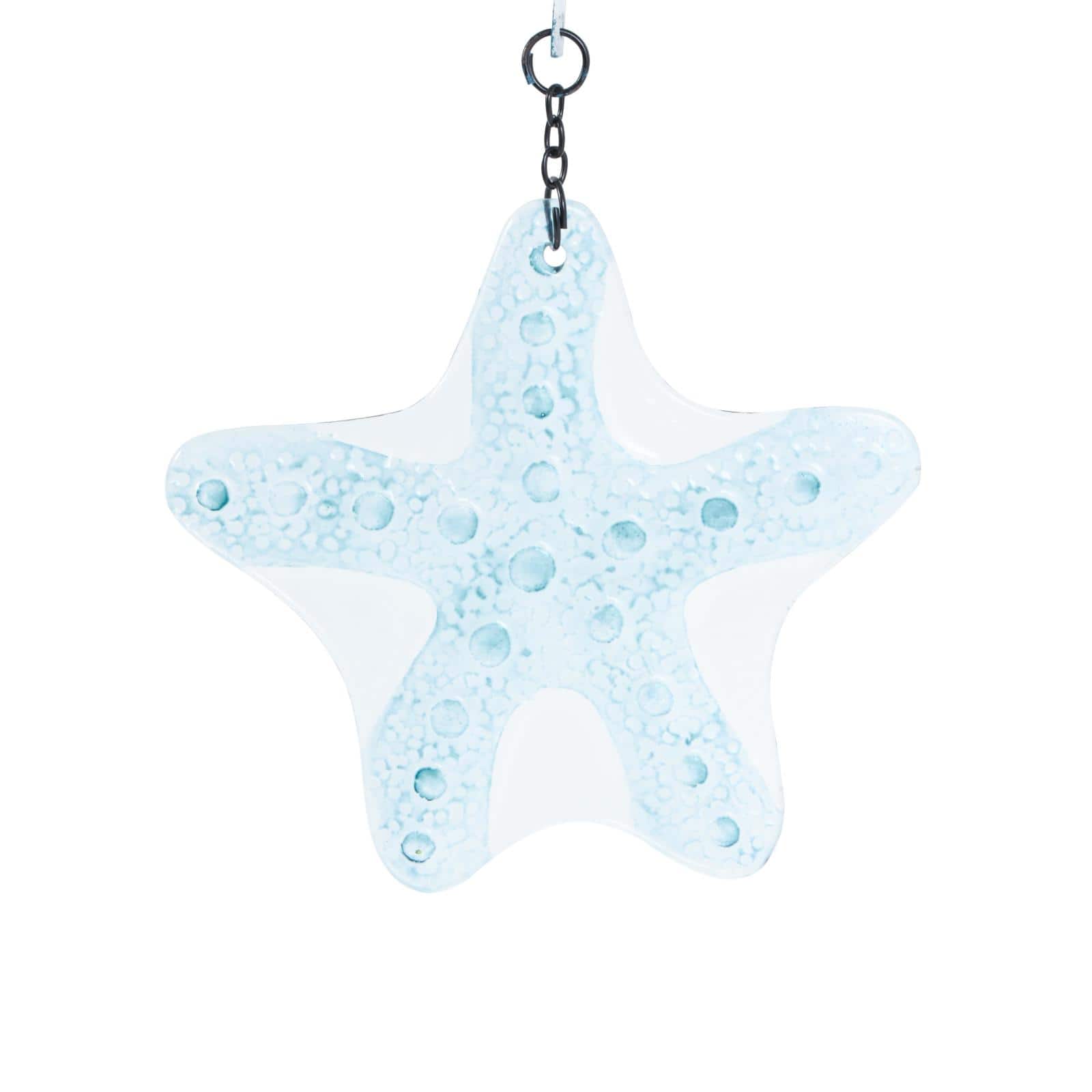 38" Blue Swirl Wind Spinner Metal Seahorse & Starfish Windchime