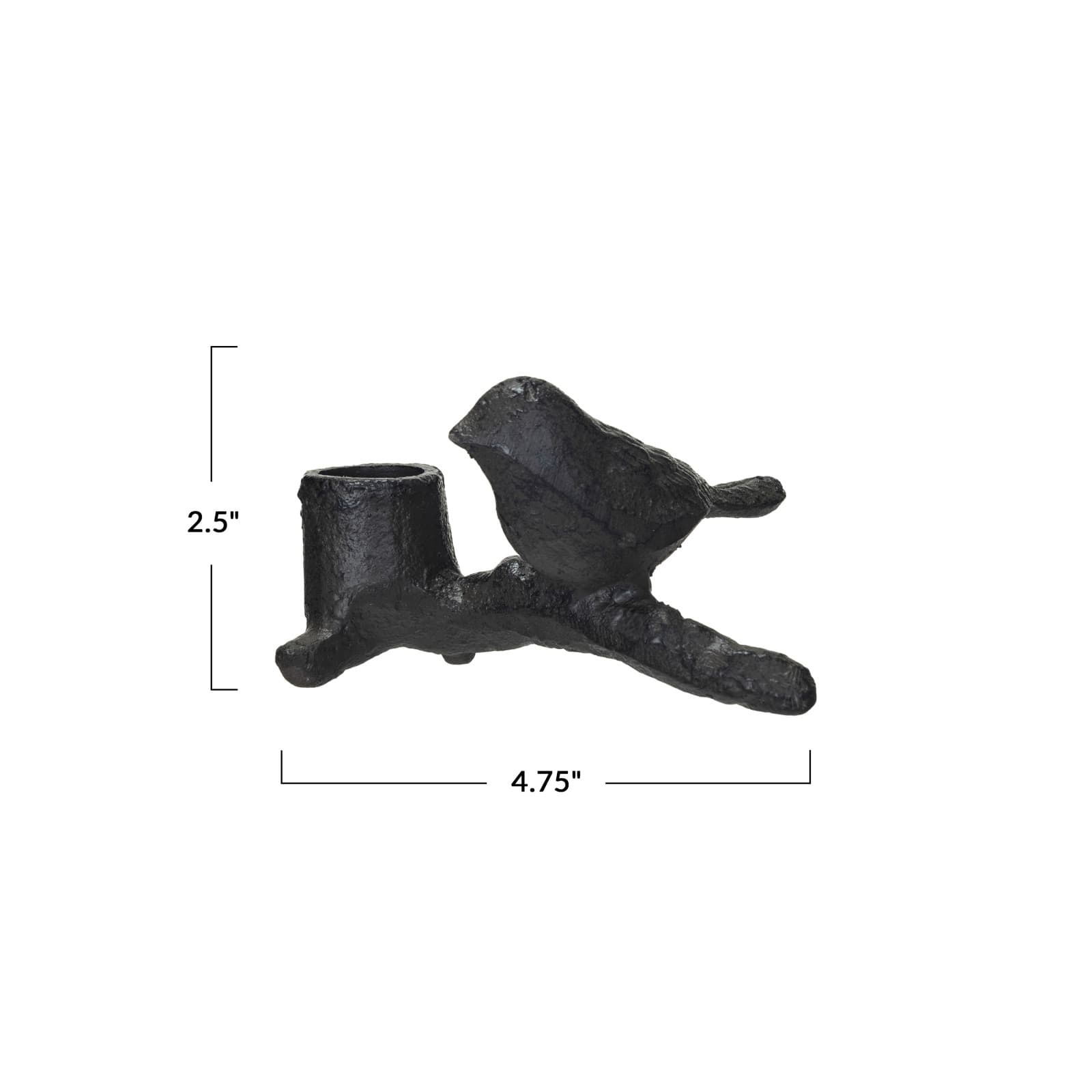 Hello Honey® 4.75" Black Cast Metal Taper Candleholder with Bird on Branch