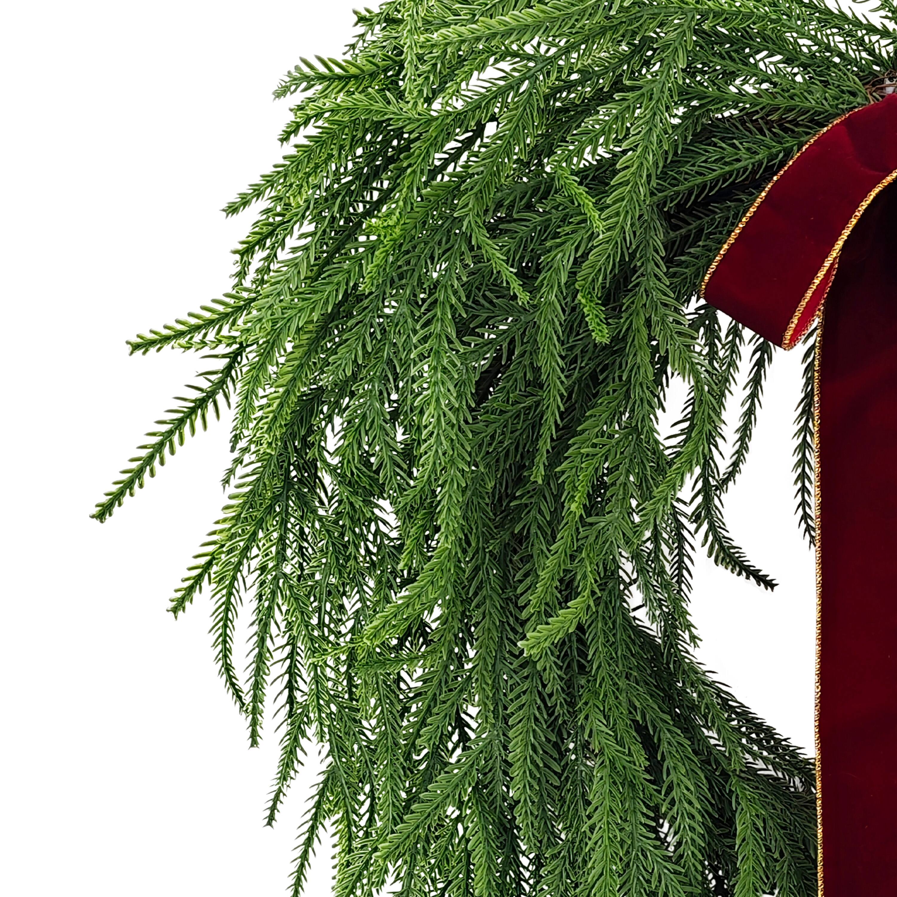 22" Green Artificial Norfolk Pine Christmas Wreath with Bow