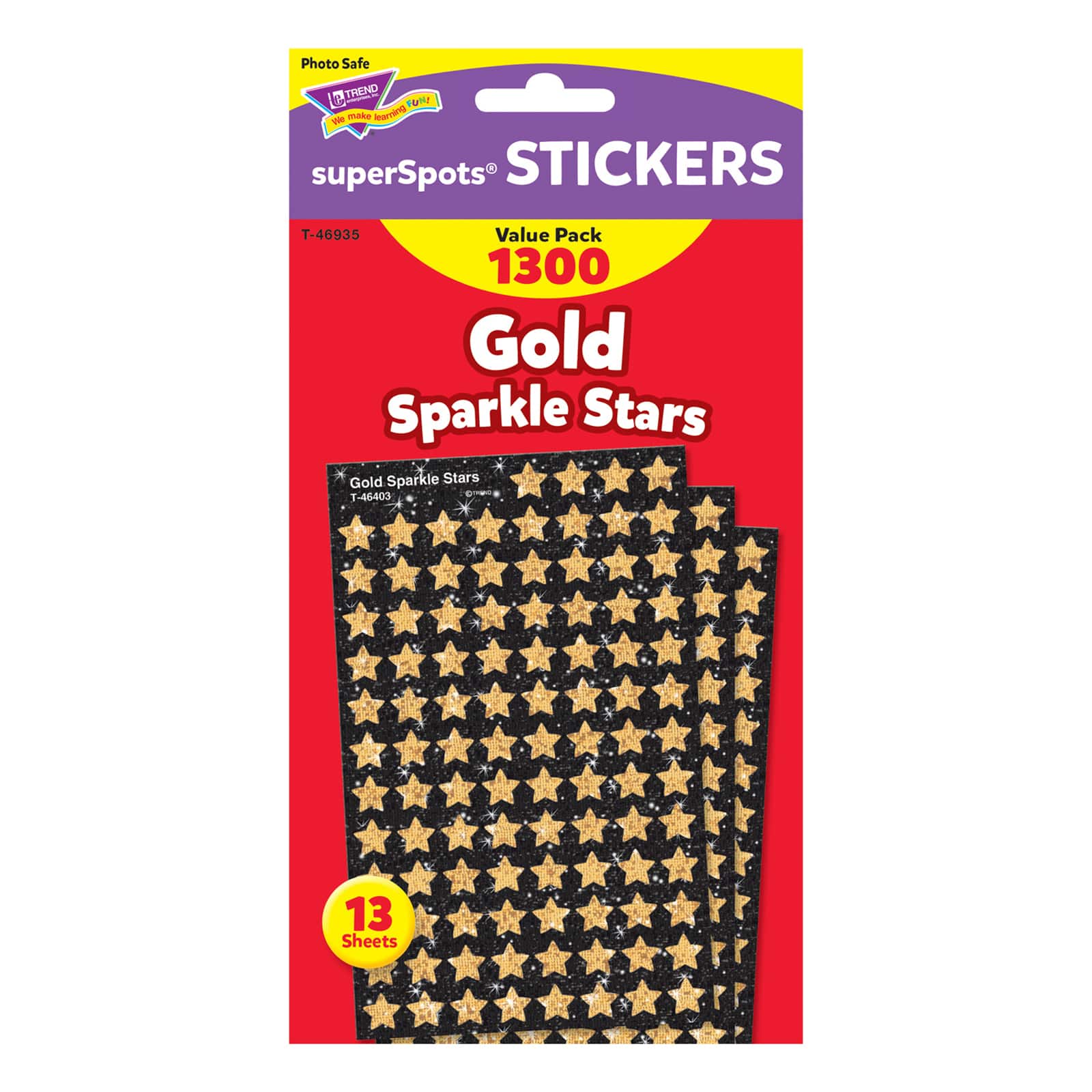 Trend Enterprises® superShapes Gold Sparkle Stars, 3 Packs of 1,300