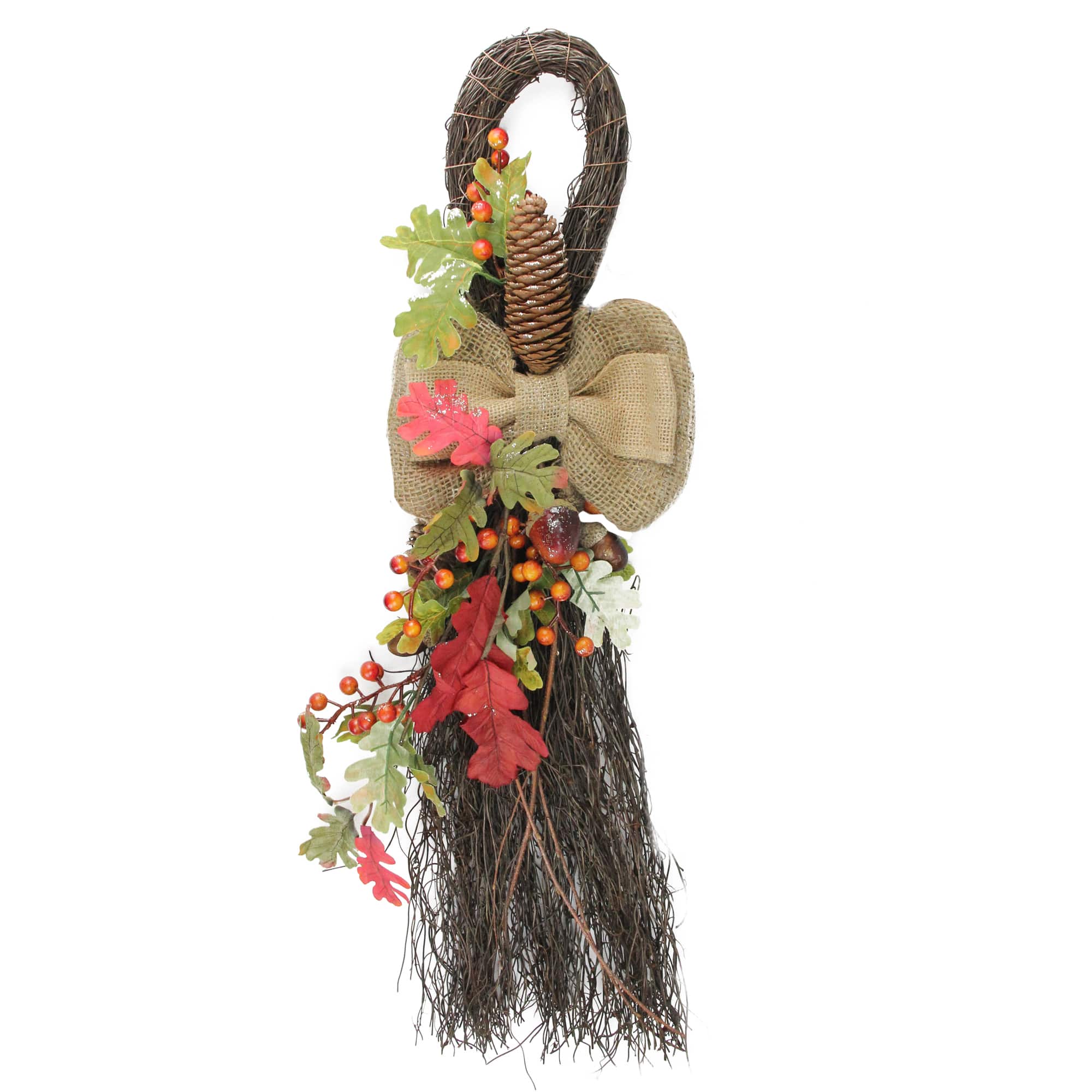 2ft. Autumn Oak Leaves, Acorns & Berries Thanksgiving Harvest Teardrop Swag