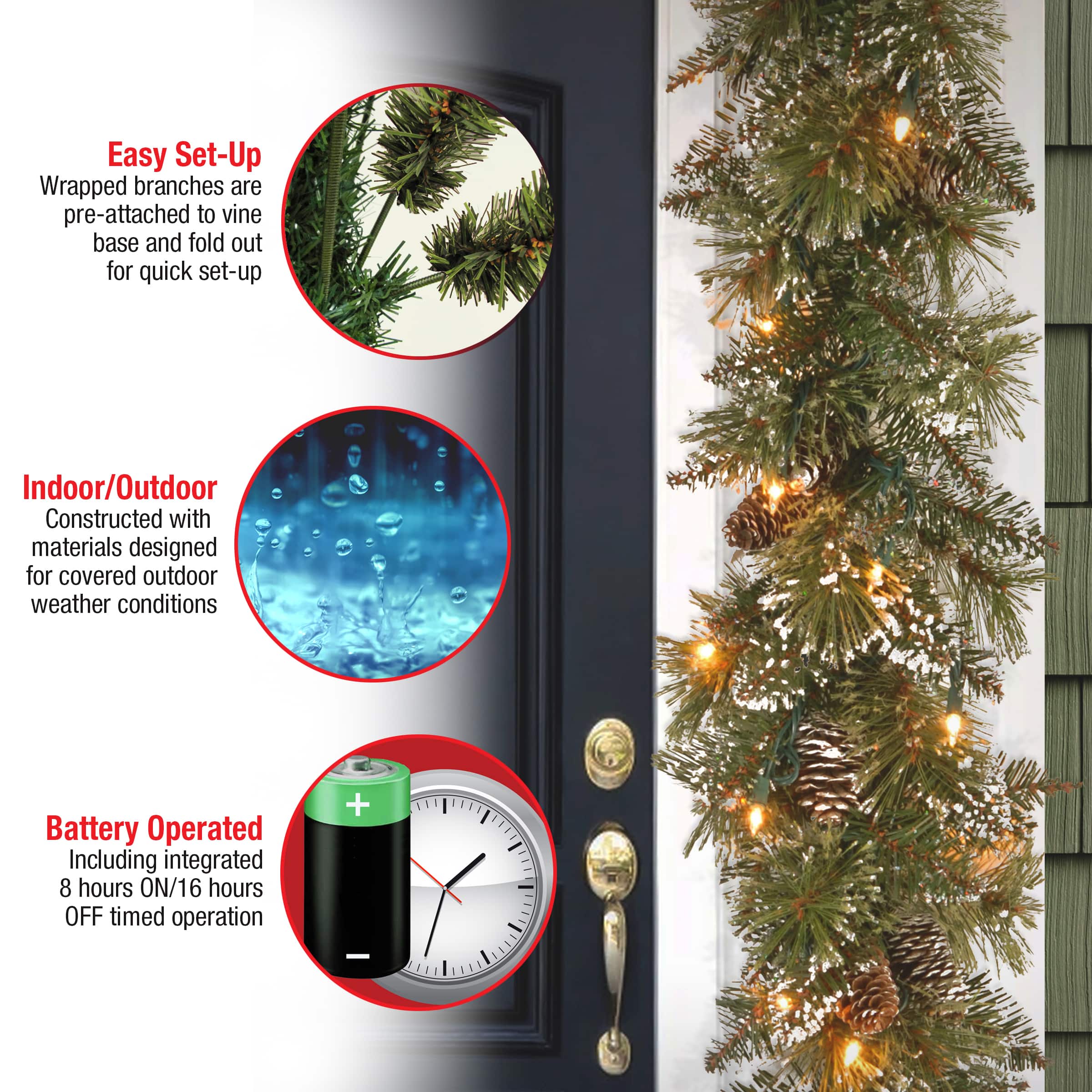 6' x 10" Pre-lit Glittery Bristle® Pine Artificial Christmas Garland with Cones & 50 Battery Operated Soft White LED Lights