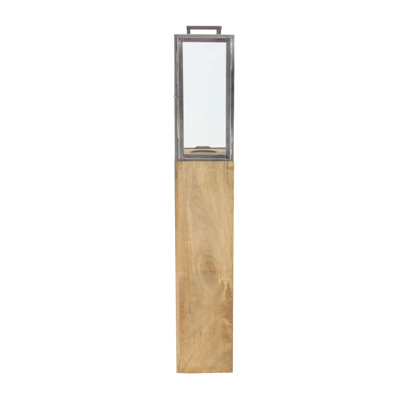 Brown Mango Wood Contemporary Candle Holder Lantern, 48" x 9" x 9"