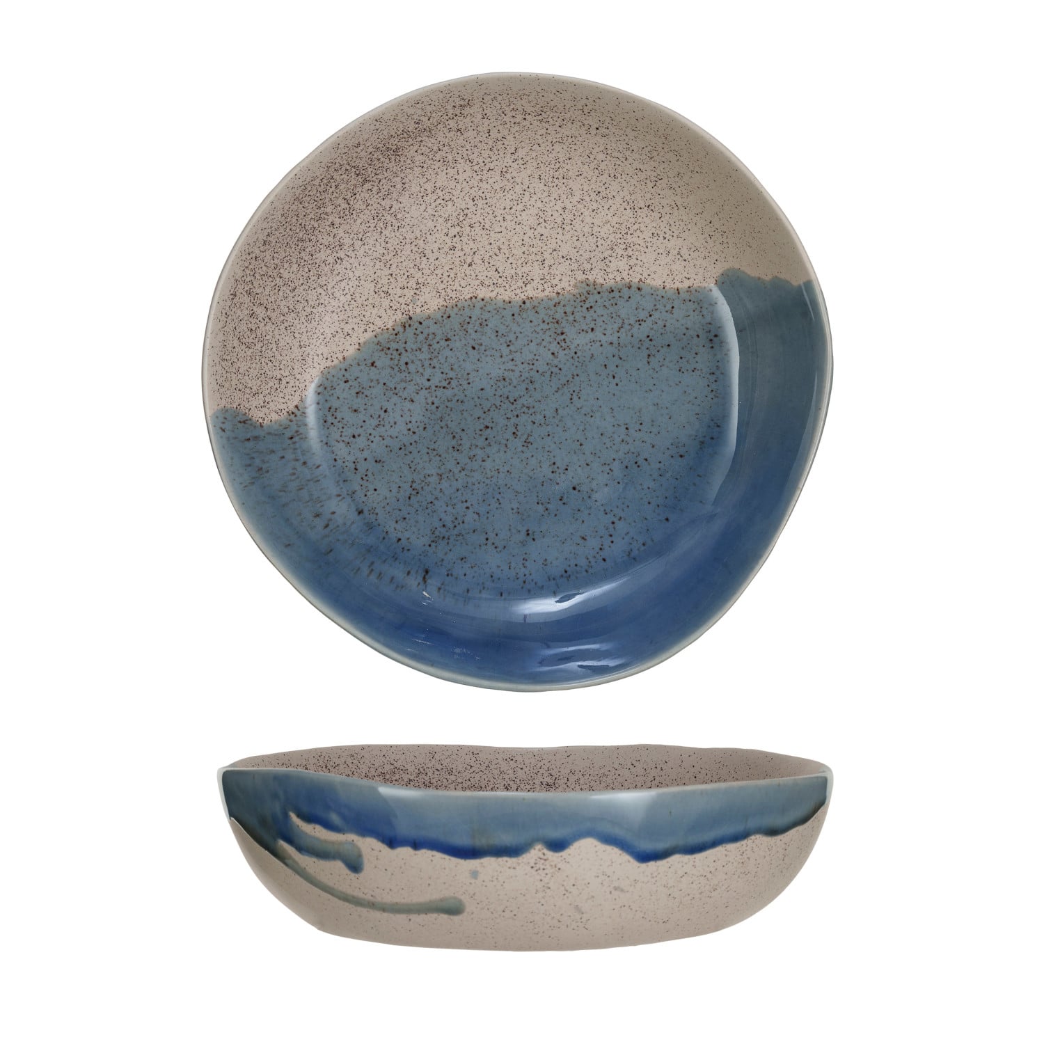 Hello Honey® 11" Blue & Cream Crackle Glaze Large Stoneware Serving Bowl