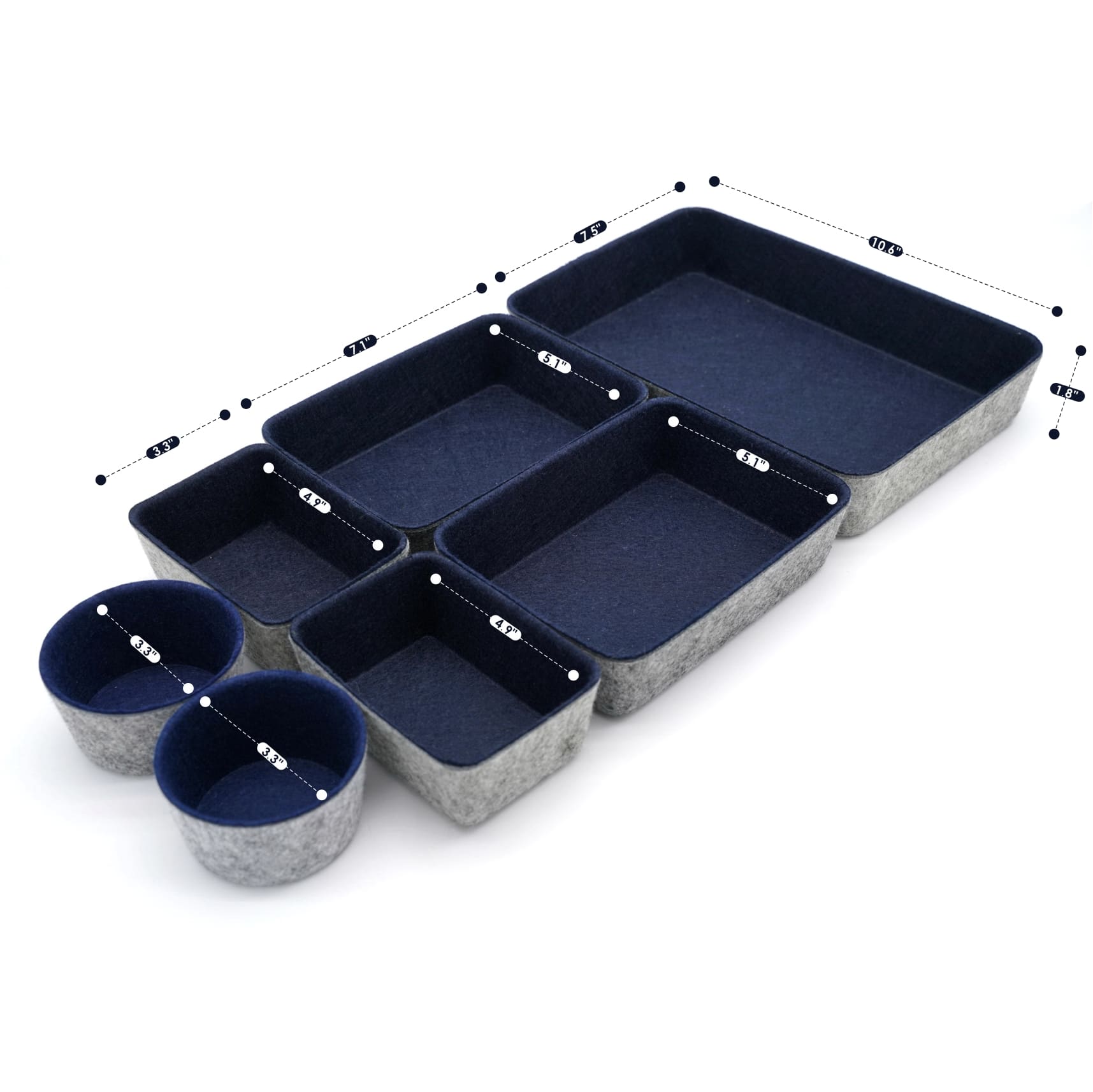Welaxy 7 Piece Felt Round Cups & Trays Drawer Organizer Set