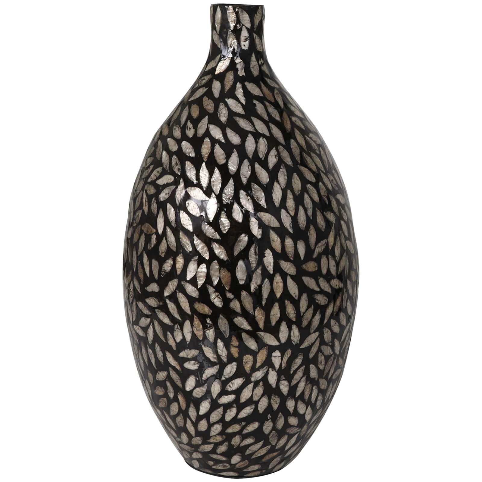 22" Black Mother of Pearl Handmade Mosaic Floral Inspired Vase