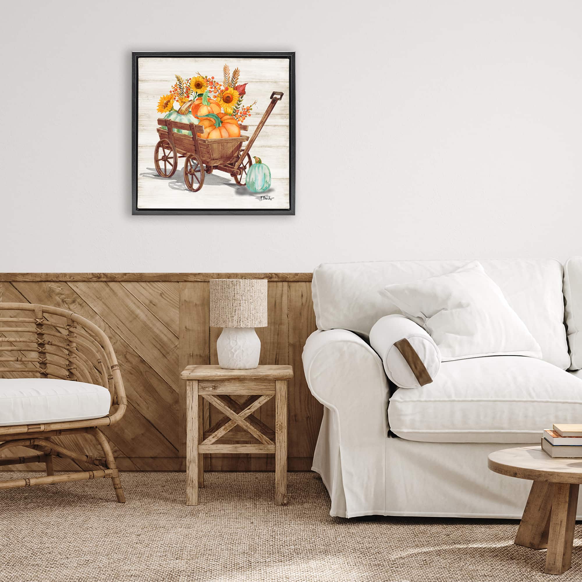 Stupell Industries Pumpkin Farm Harvest Wagon Floater Framed Art