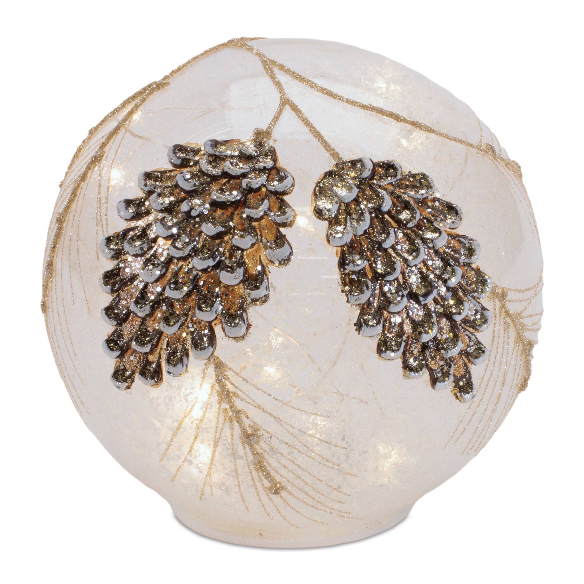 Melrose LED Frosted Pinecone Globe Set