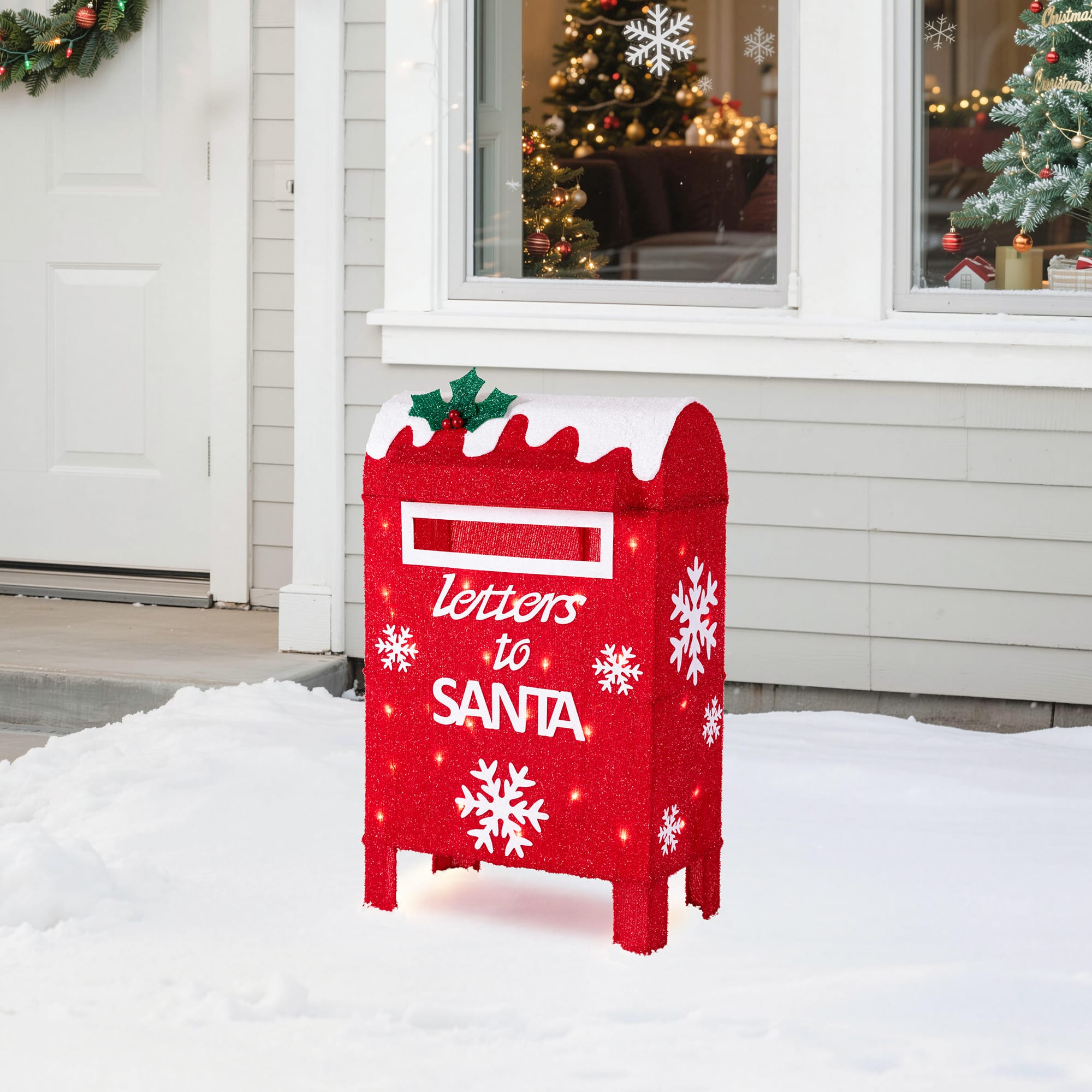 Glitzhome® 28" Christmas 3D Fabric Mailbox with 30 Warm White LED Lights