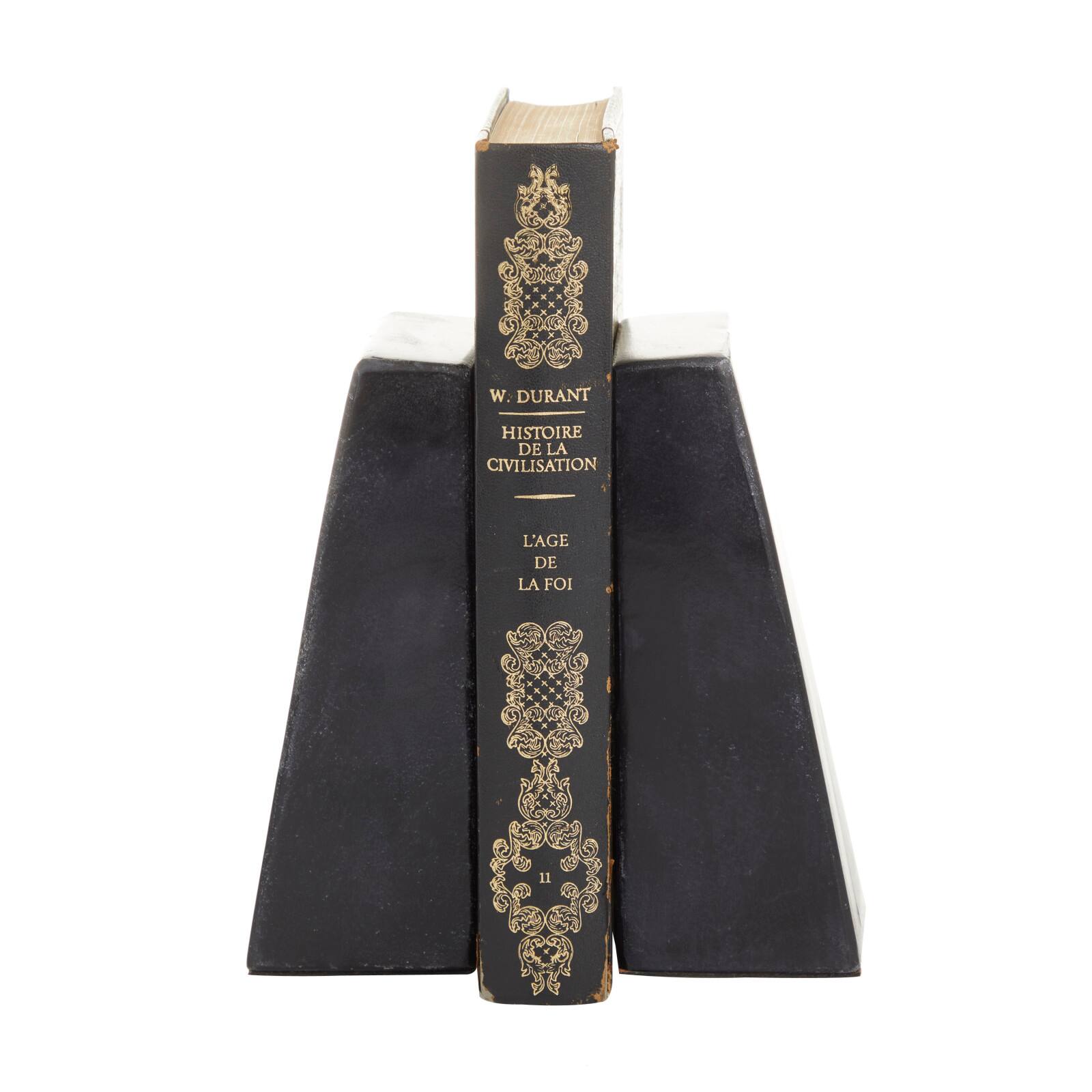 CosmoLiving by Cosmopolitan Set of 2" Black Marble Glam Bookends, 6" x 2" x 3"