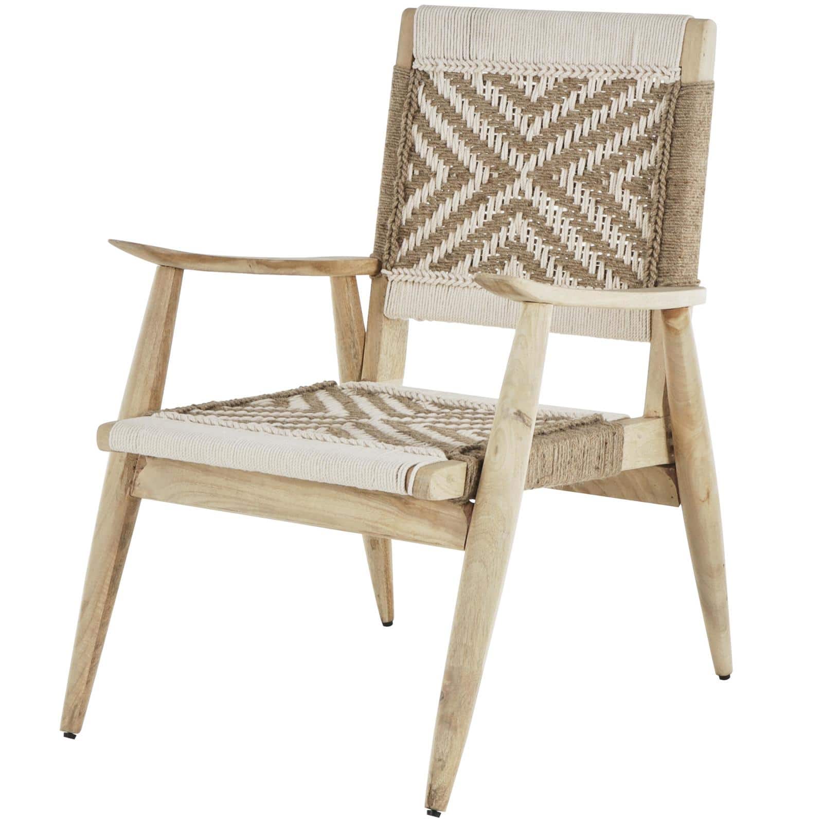 32" White Jute Rope with Brown Mango Wooden Handmade Frame Chair