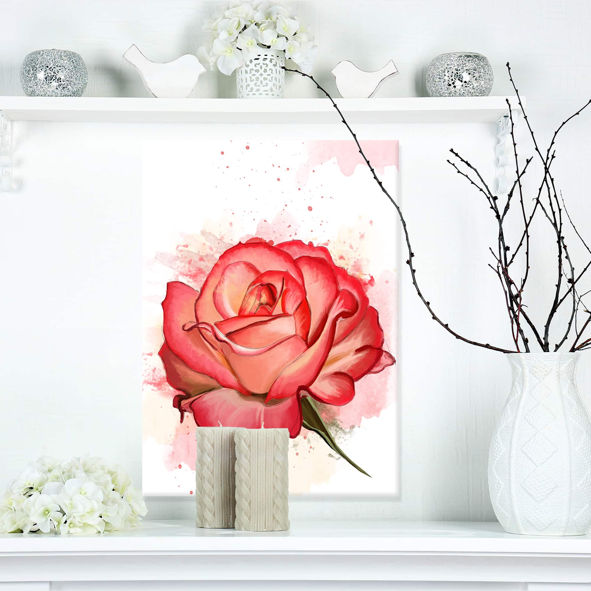 Designart - Red Rose with Splashes