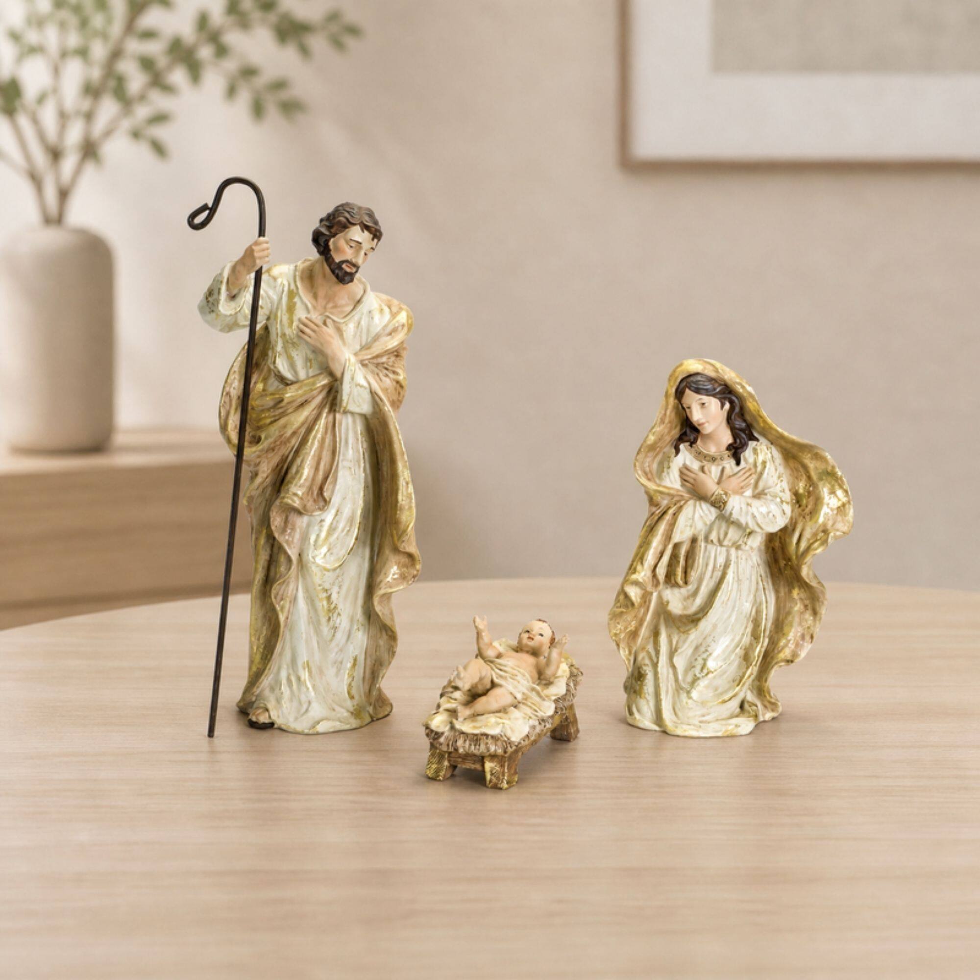 Melrose White & Gold Nativity Holy Family Figurines Set