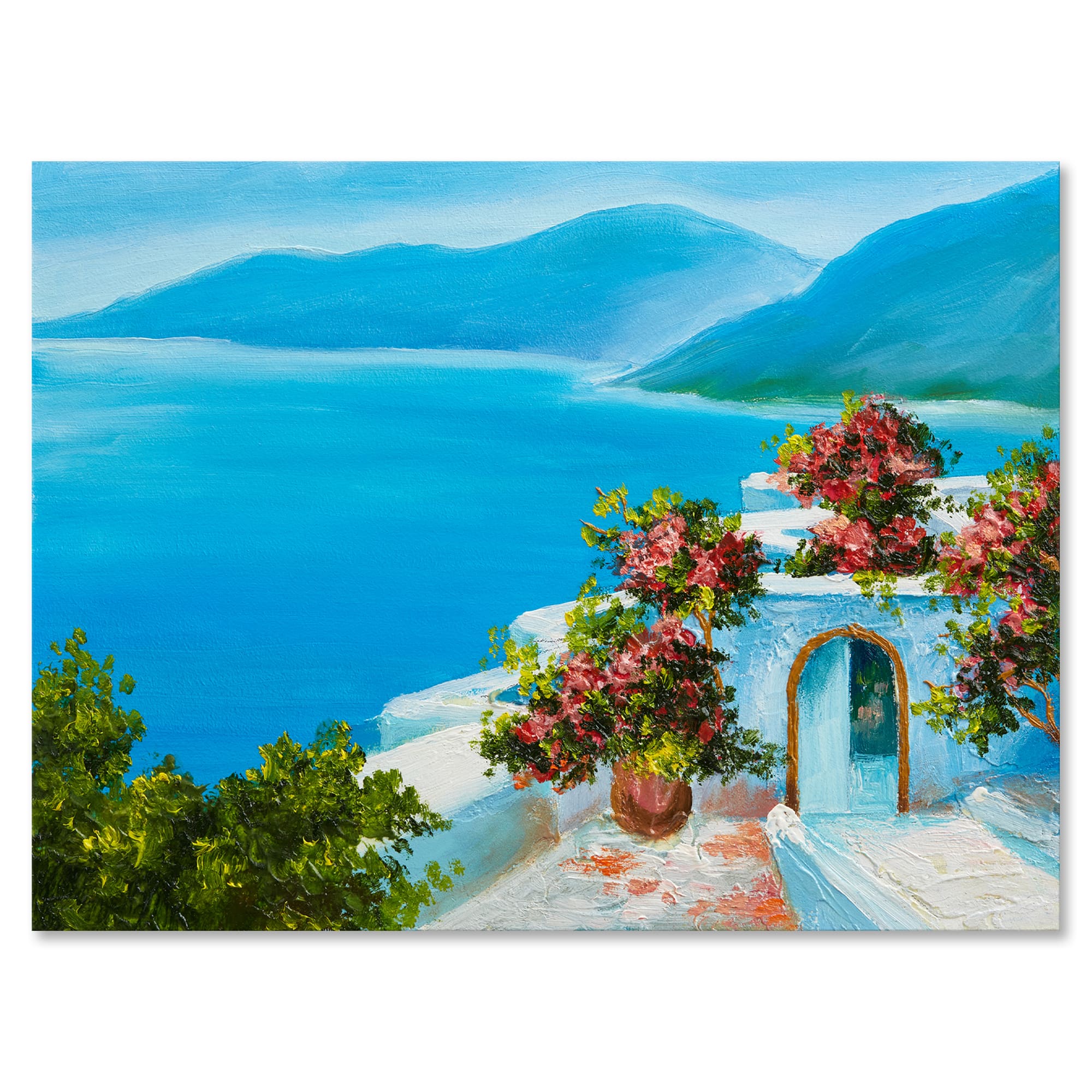 Designart - House Near The Sea Colorful Flowers I - Nautical & Coastal Canvas Wall Art Print