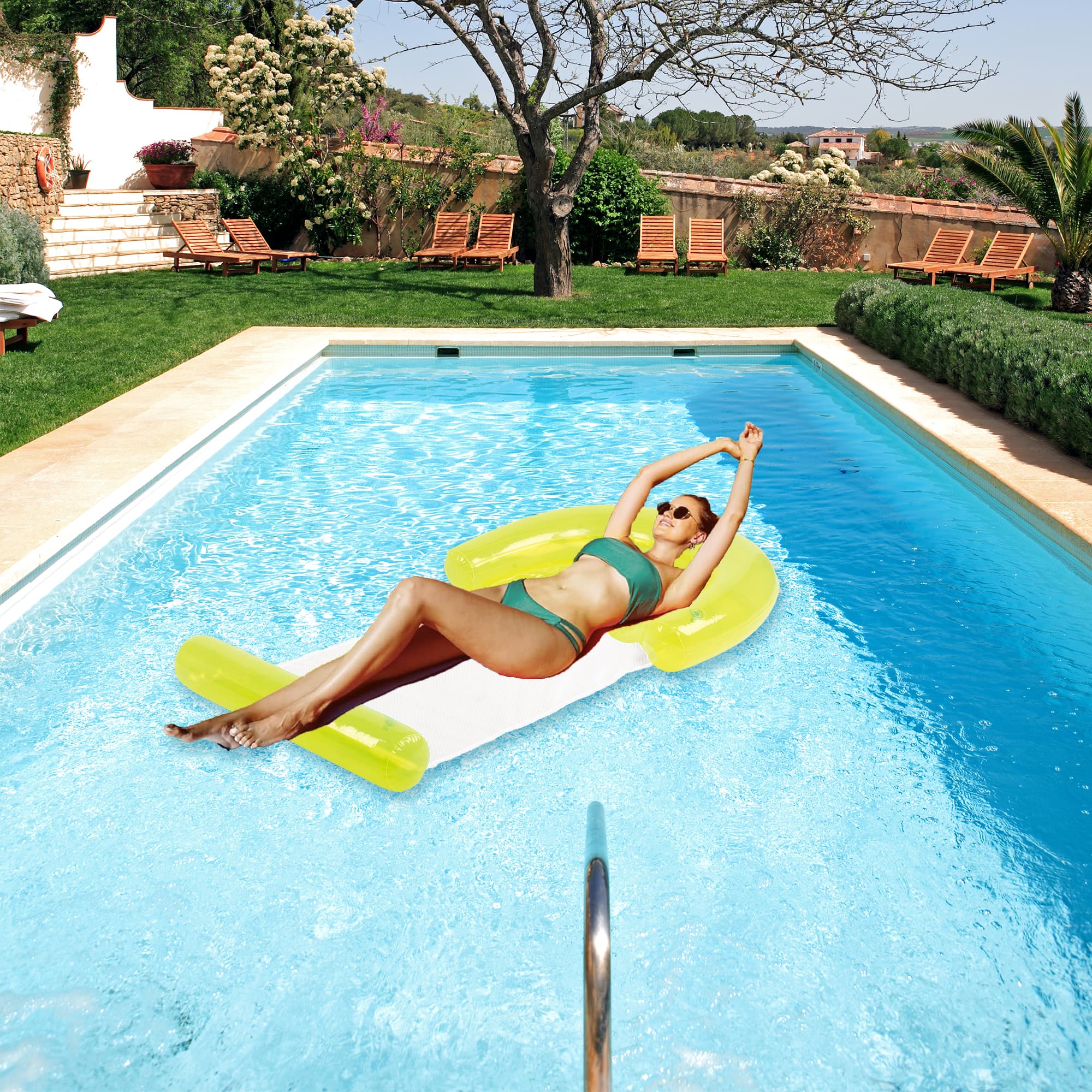 54.75" Neon Yellow Inflatable Water Hammock Swimming Pool Lounger