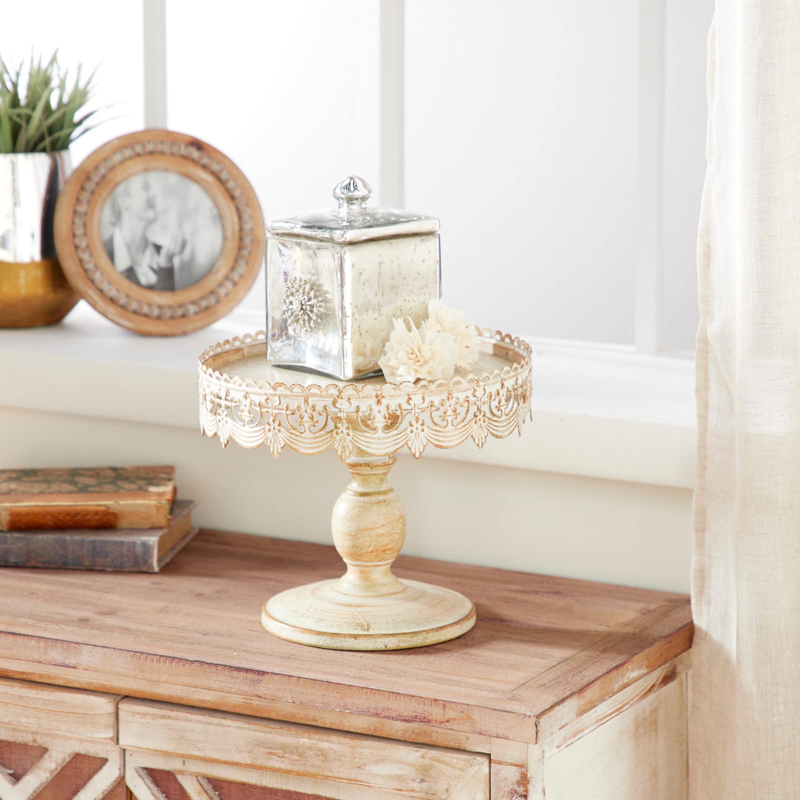 White Iron Farmhouse Cake Stand, 9" x 10" x 10"