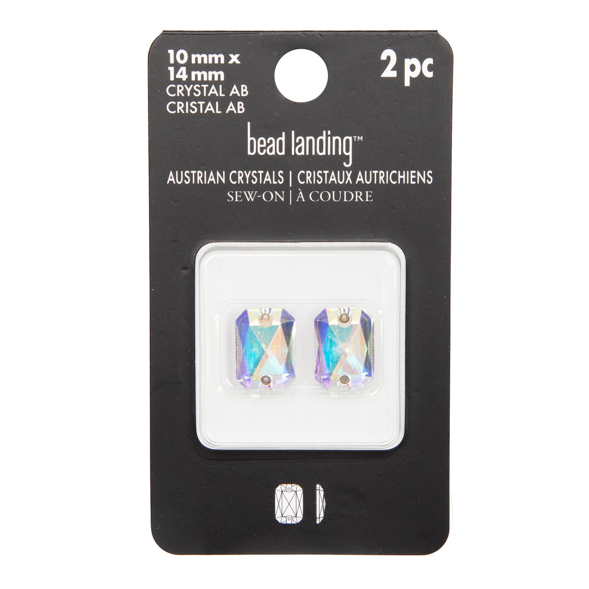 6 Packs: 2 ct. (12 total) 14mm Crystal AB Emerald Cut Sew-On Austrian Crystals by Bead Landing™