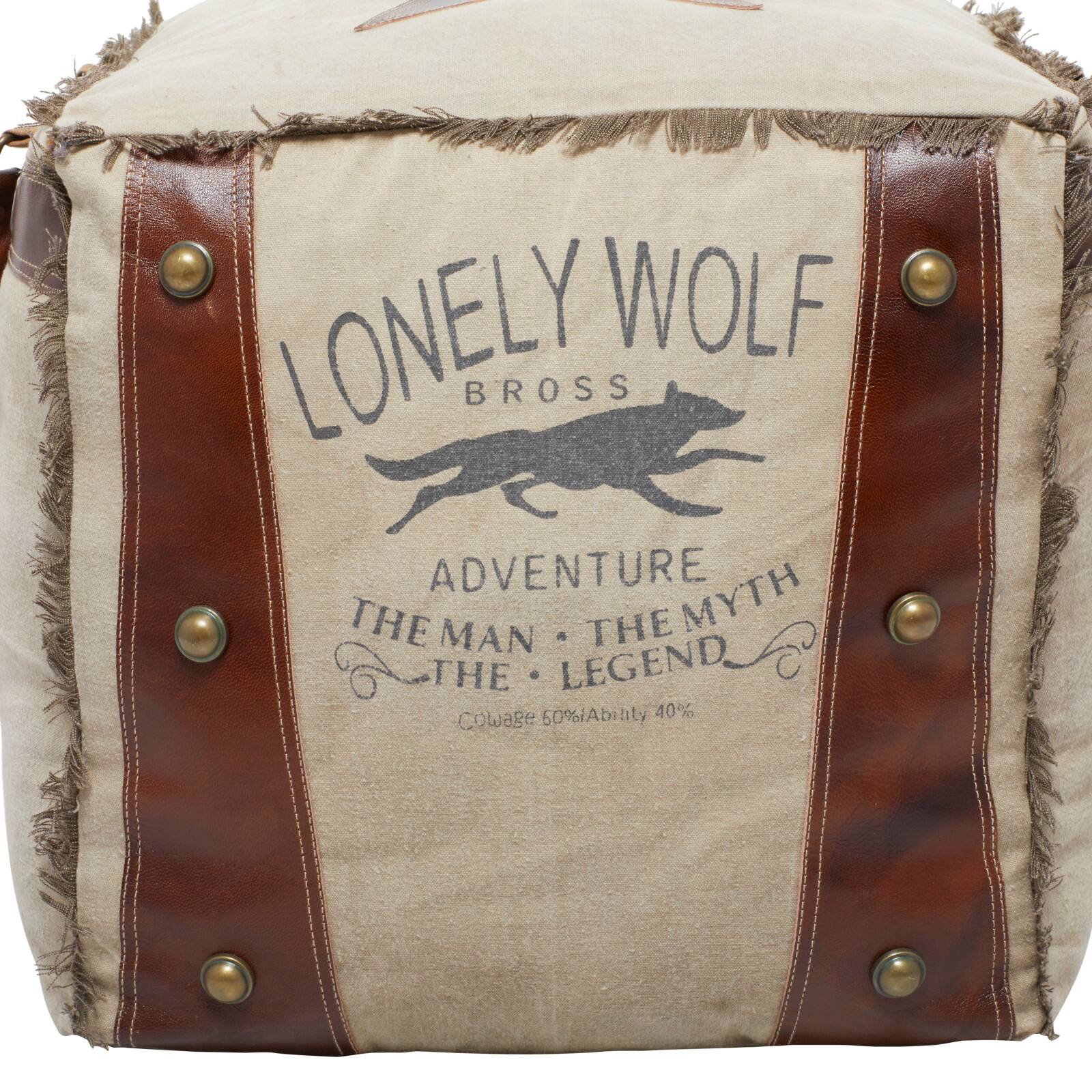 Brown Canvas Rustic Stool, 19" x 20" x 20"