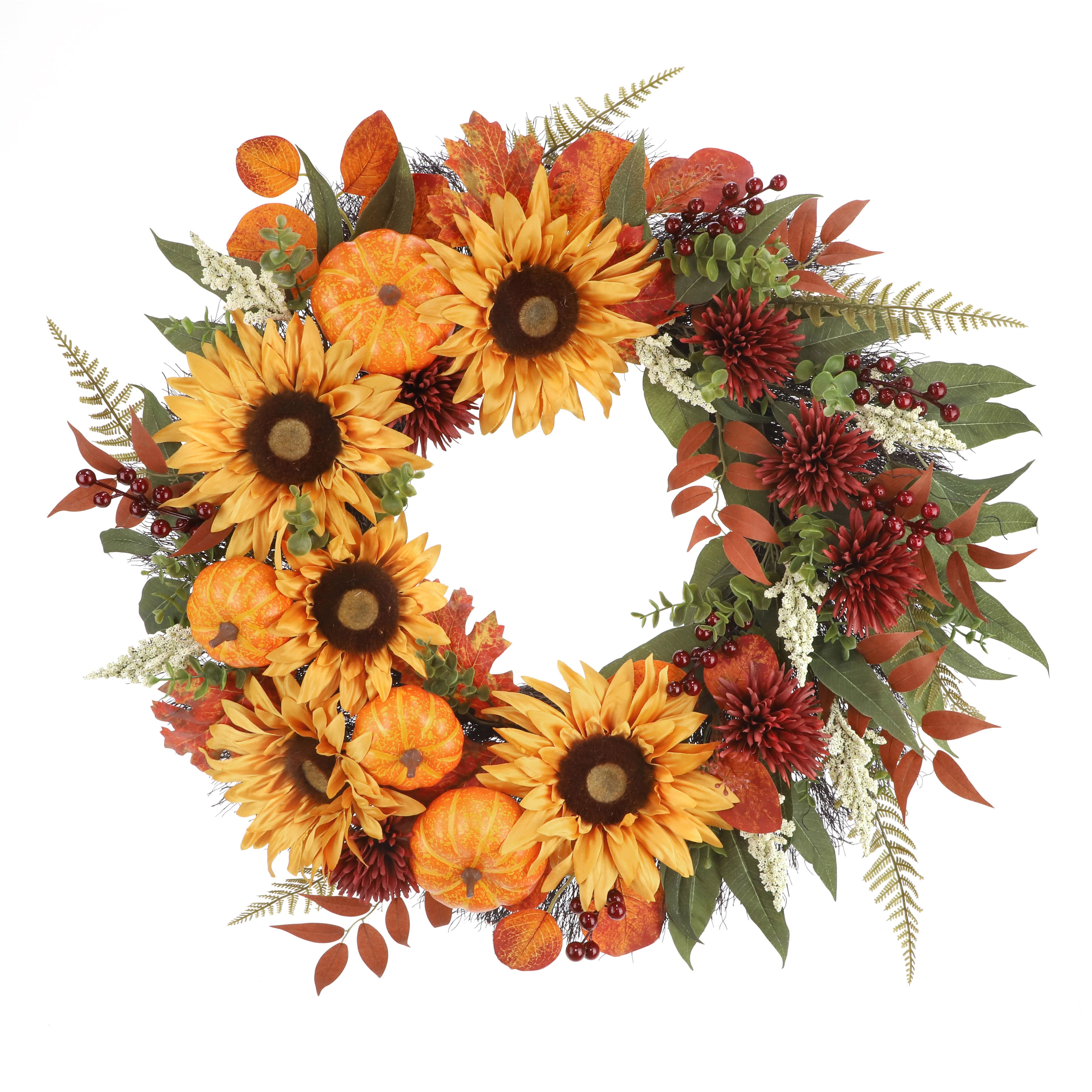 22" Yellow Sunflower & Eucalyptus Mix Wreath by Ashland®
