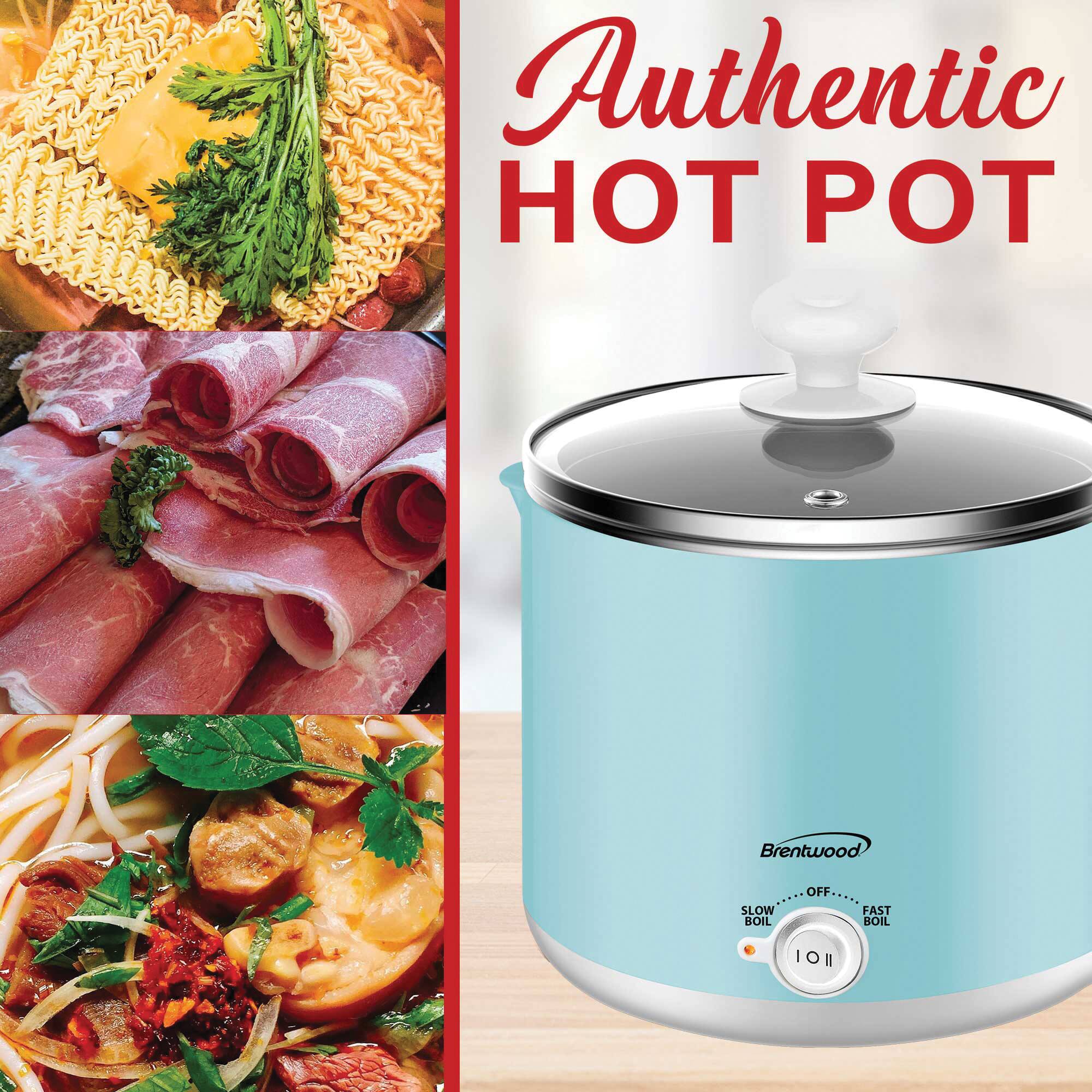 Brentwood Blue 1.6qt. 600 Watt Stainless Steel Electric Hot Pot Cooker & Food Steamer