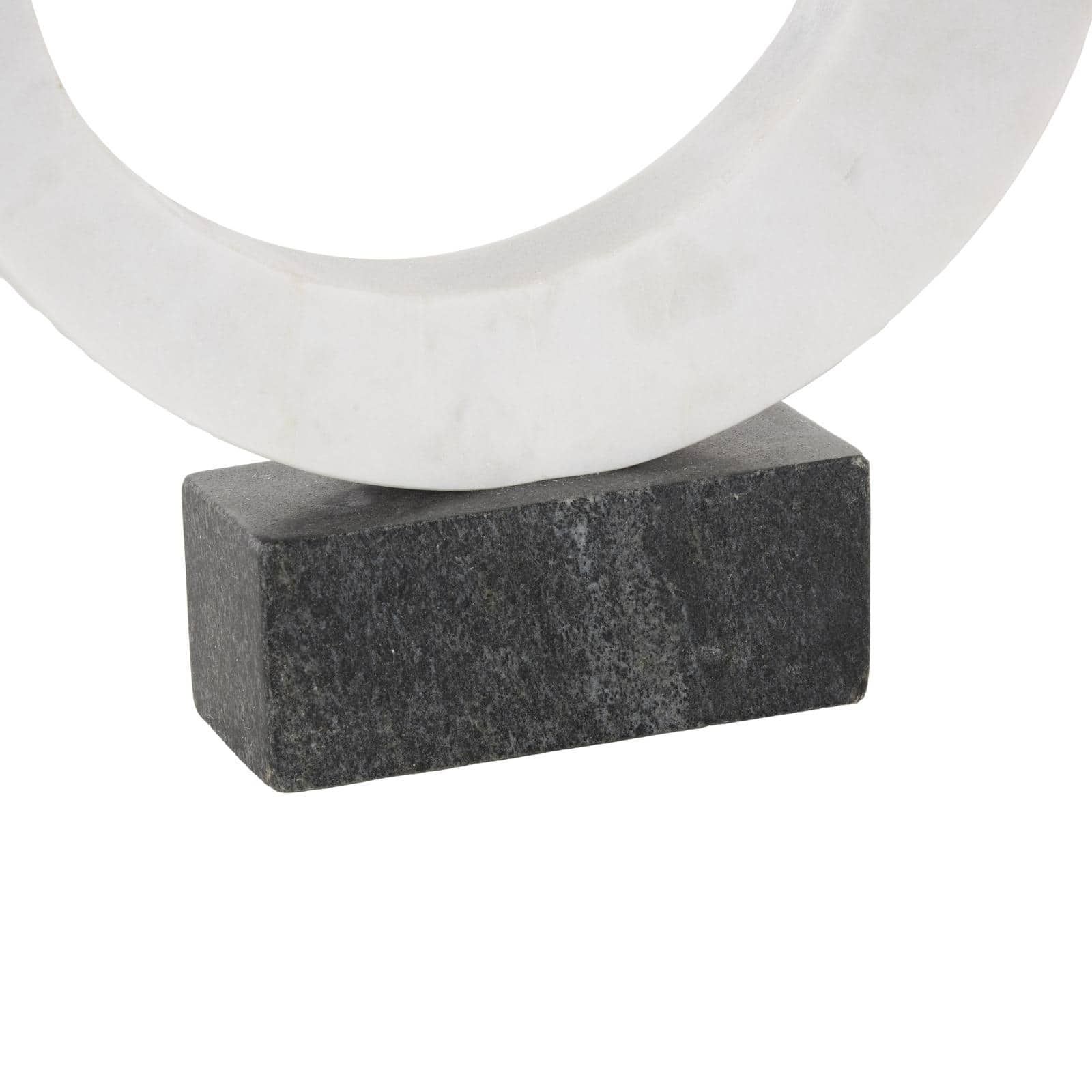 12.25" White Marble Geometric Open Ring Sculpture with Black Block Base