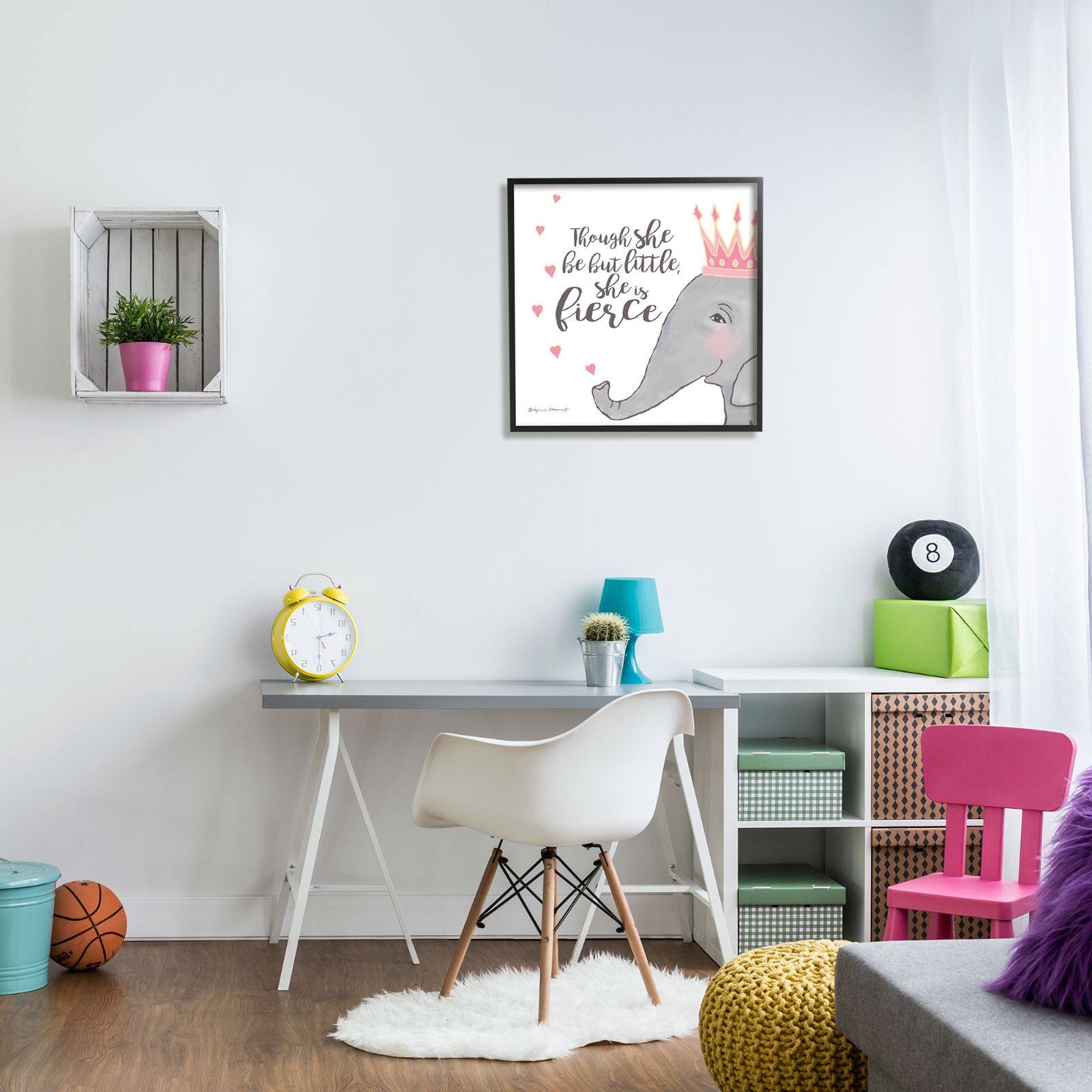 Stupell Industries She is Fierce Phrase Girls' Princess Elephant Pink Framed Wall Art