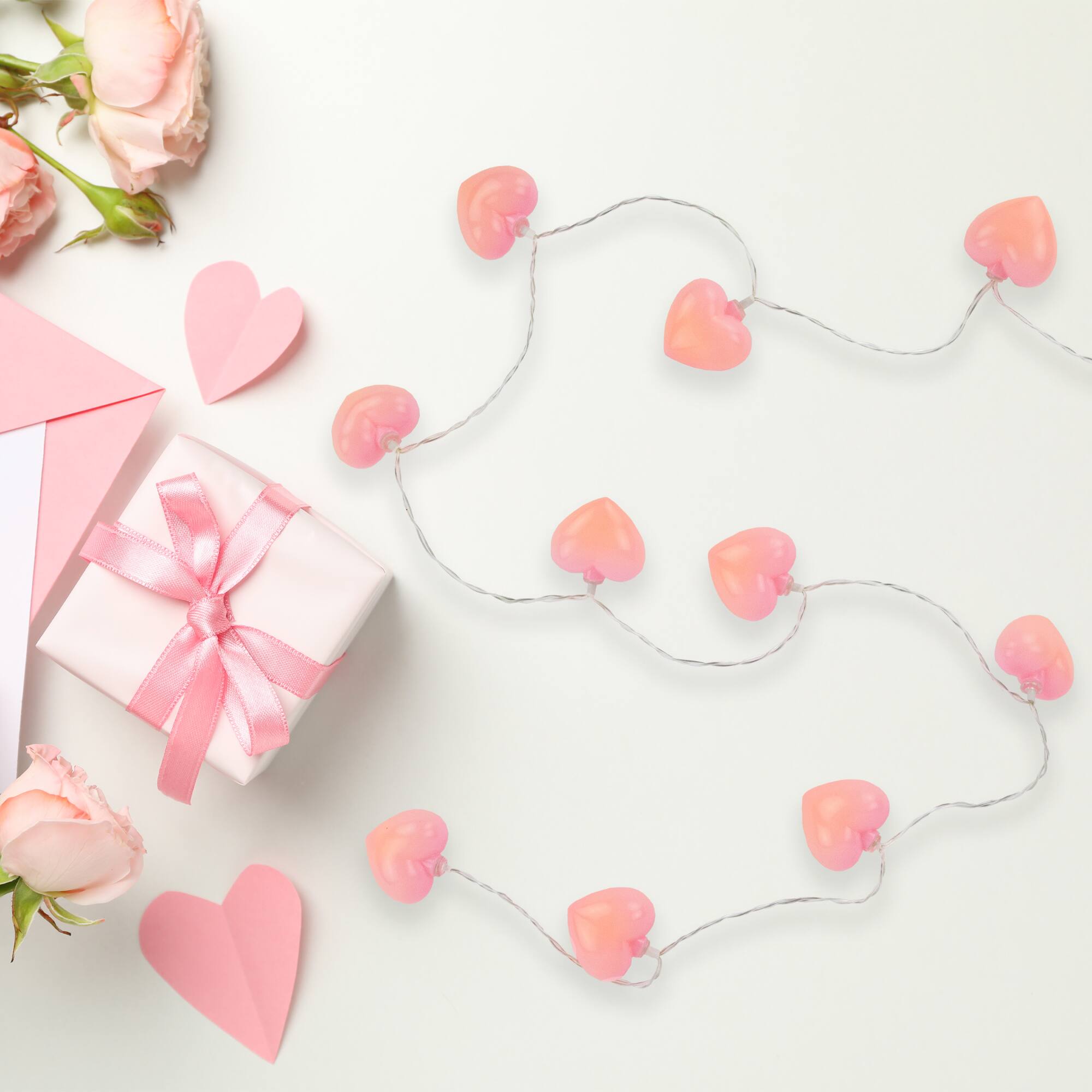 10ct. Pink LED Valentine's Day Heart String Lights with Clear Wire