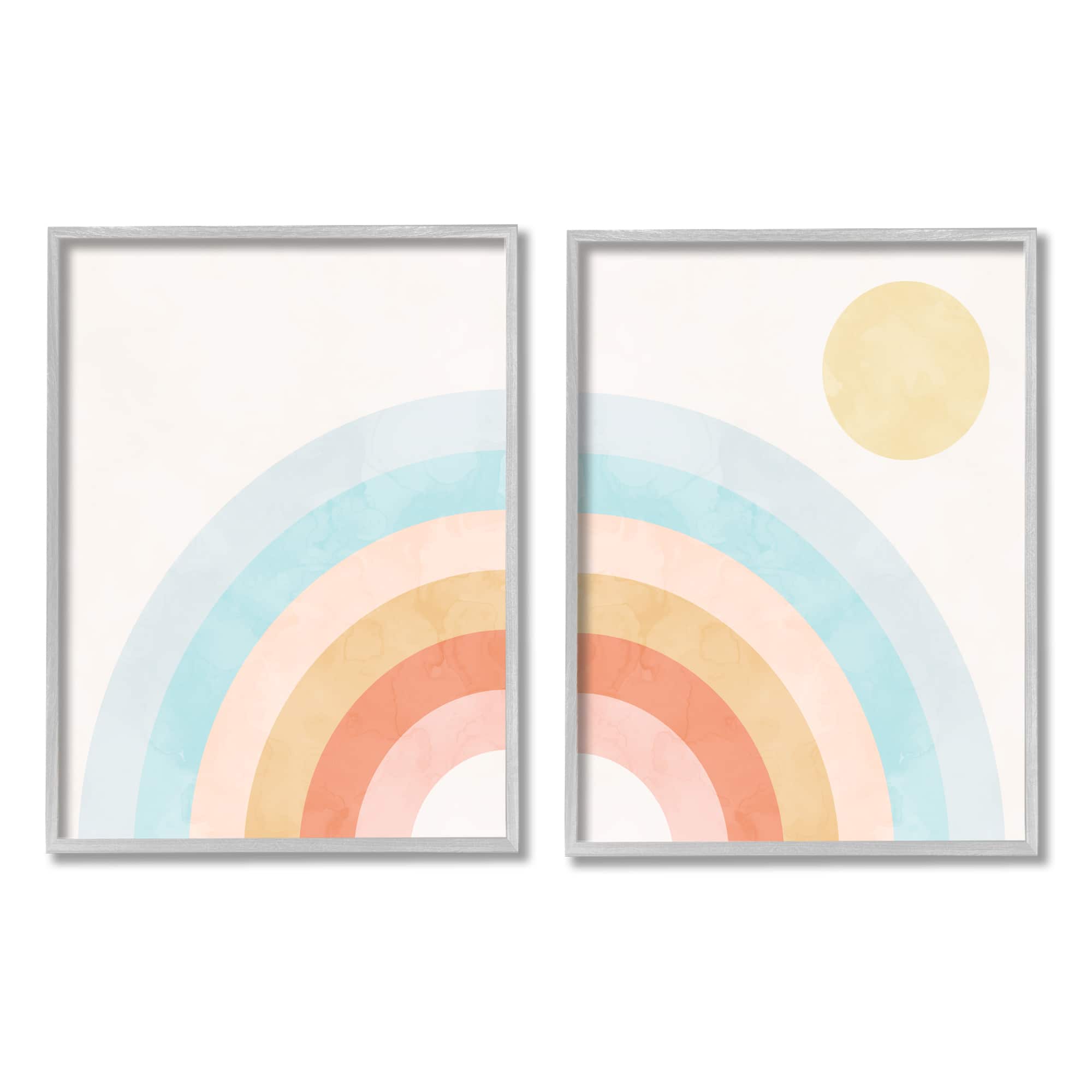 Stupell Industries Bold Summer Sun Rainbow Soft Pastel Tones Kids Framed Wall Art