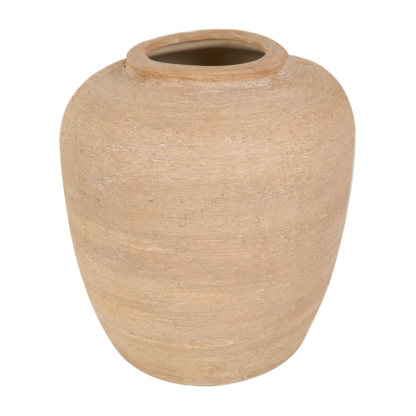 12" Beige Ceramic Wide Textured Vase
