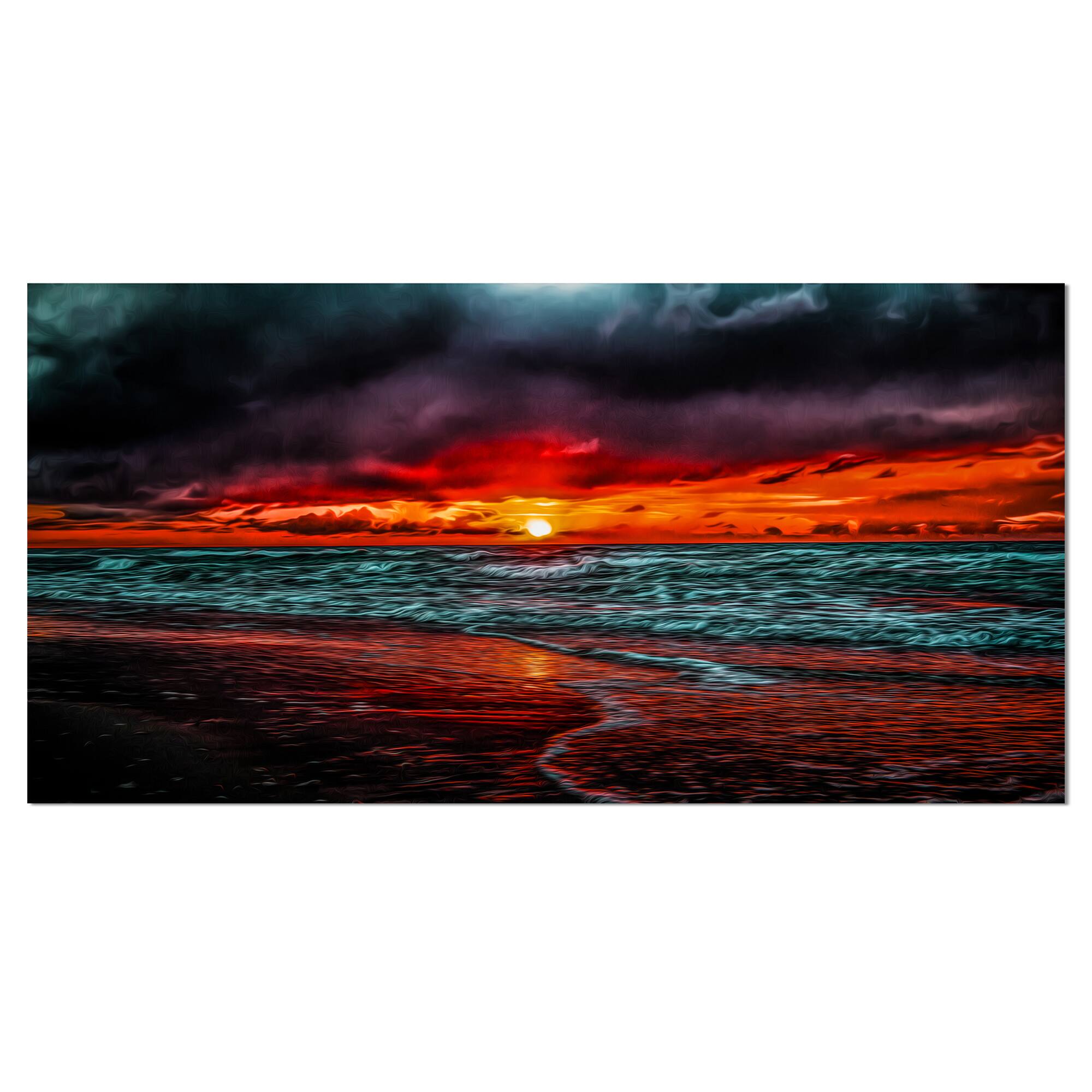 Designart - Red Sunset over Blue Waters - Seascape Canvas Art Print