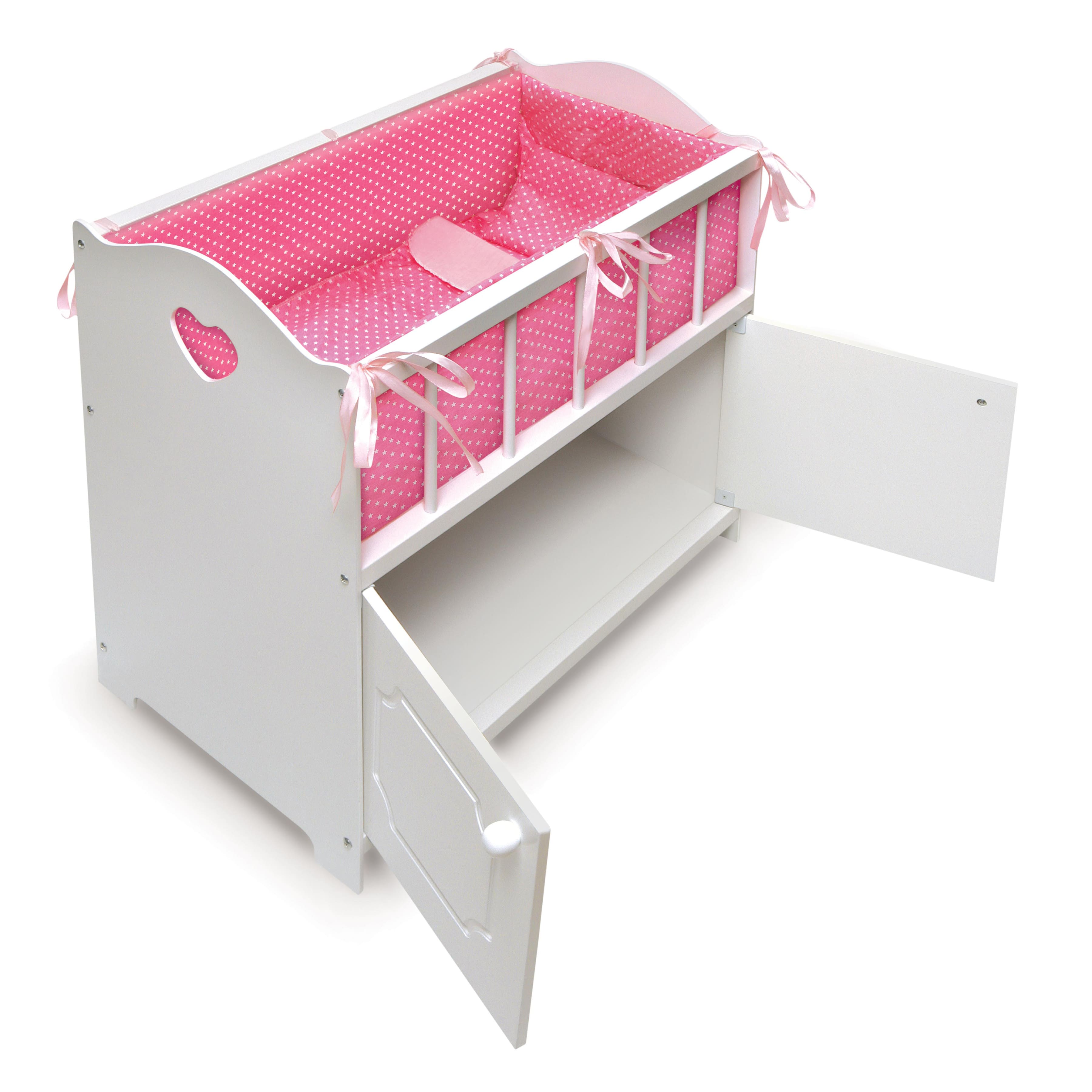 Badger Basket White Storage Doll Crib with Bedding
