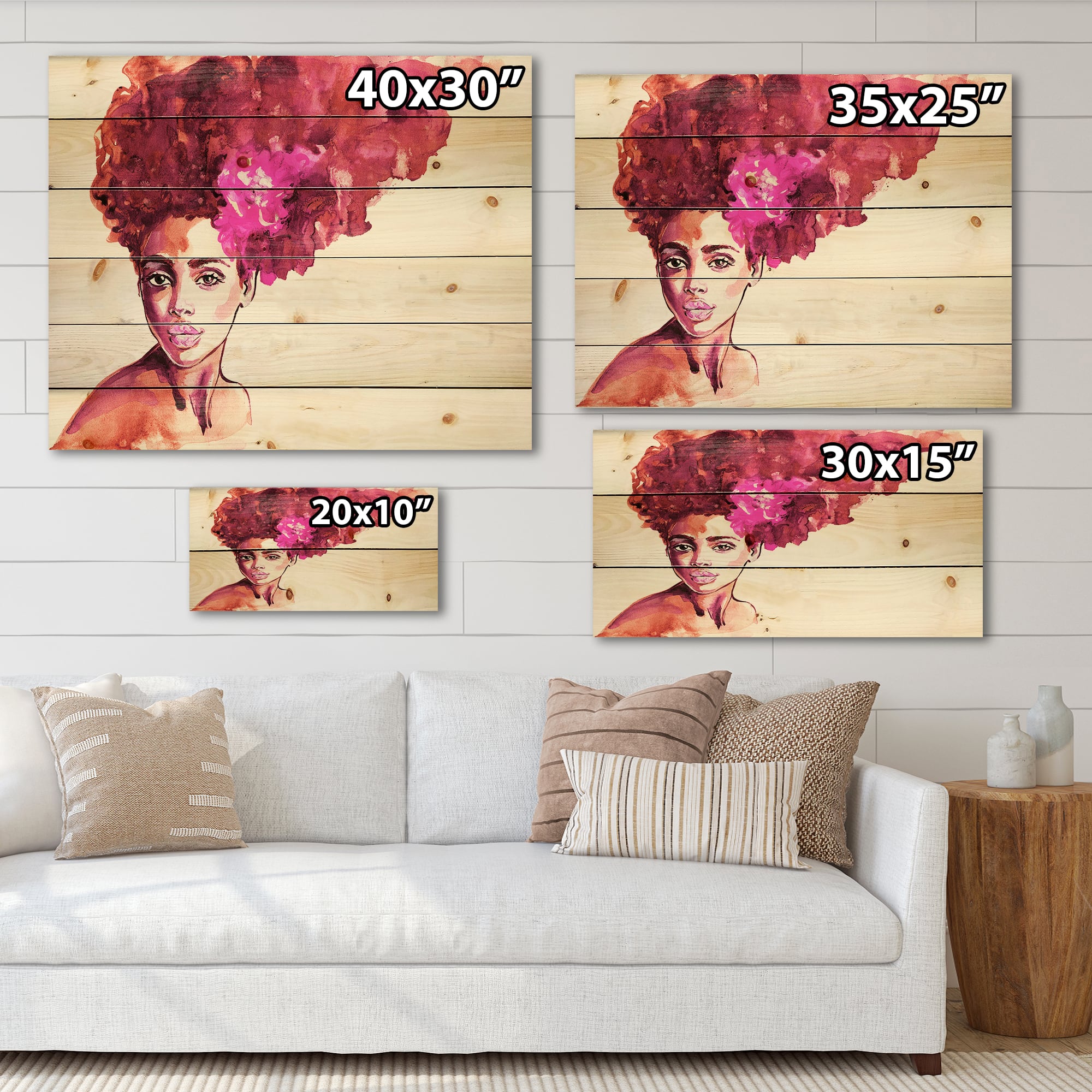 Designart - Portrait of African American Woman VI - Modern Print on Natural Pine Wood