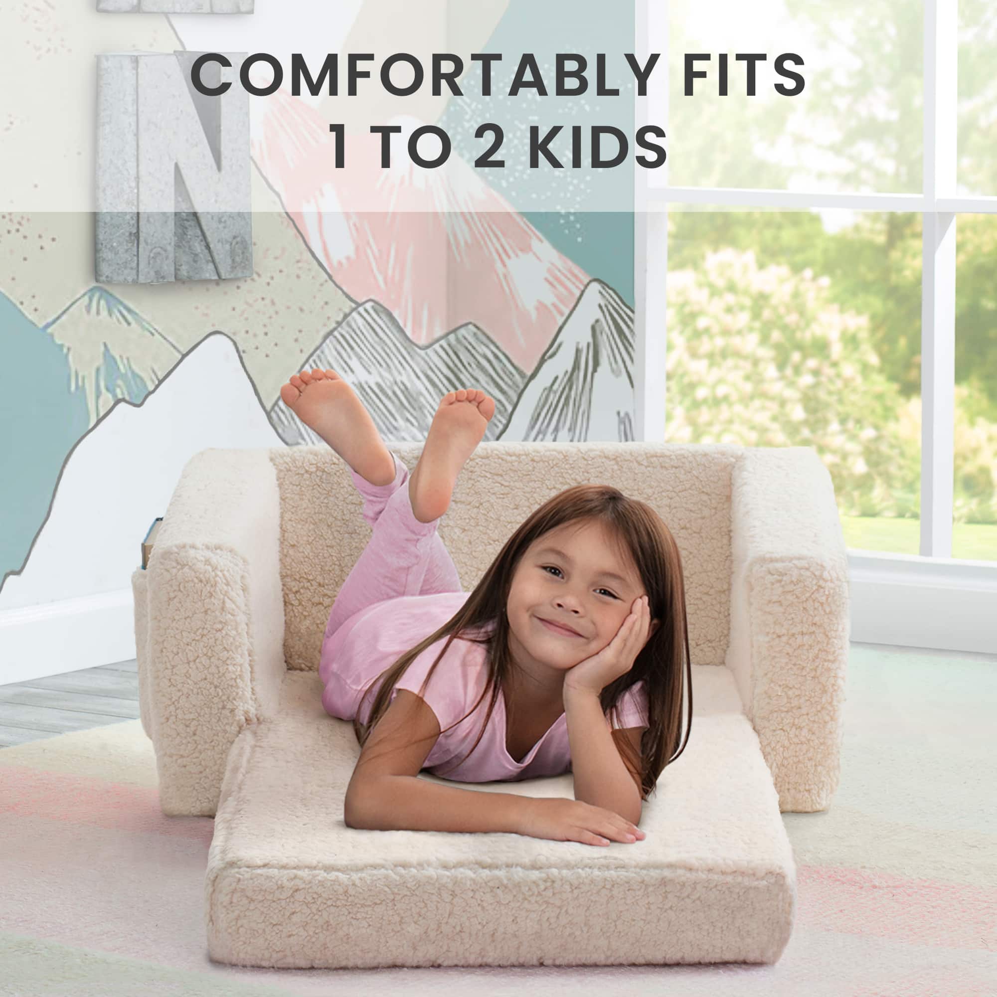 Delta Children 23" Cozee Flip Out Sherpa 2 in 1 Convertible Sofa to Lounger for Kids