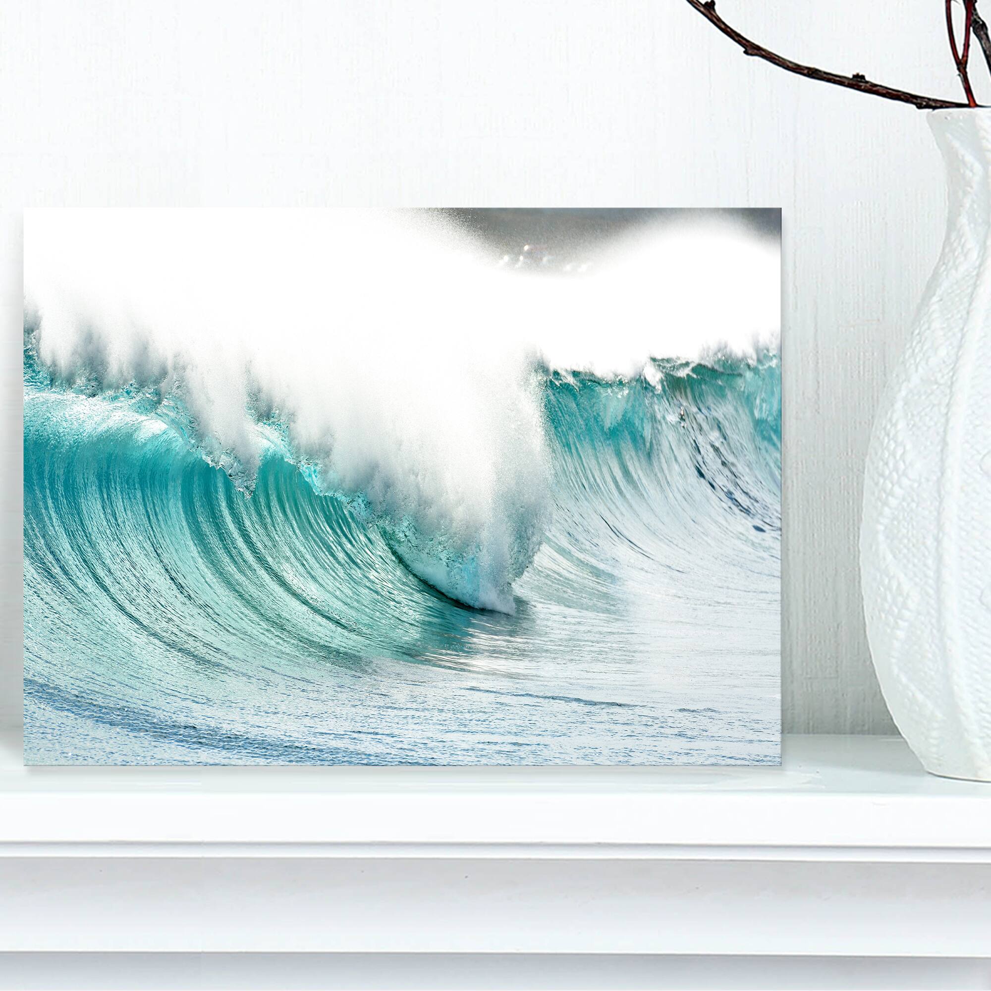 Designart - Massive Blue Waves Breaking Beach - Seashore Canvas Art Print