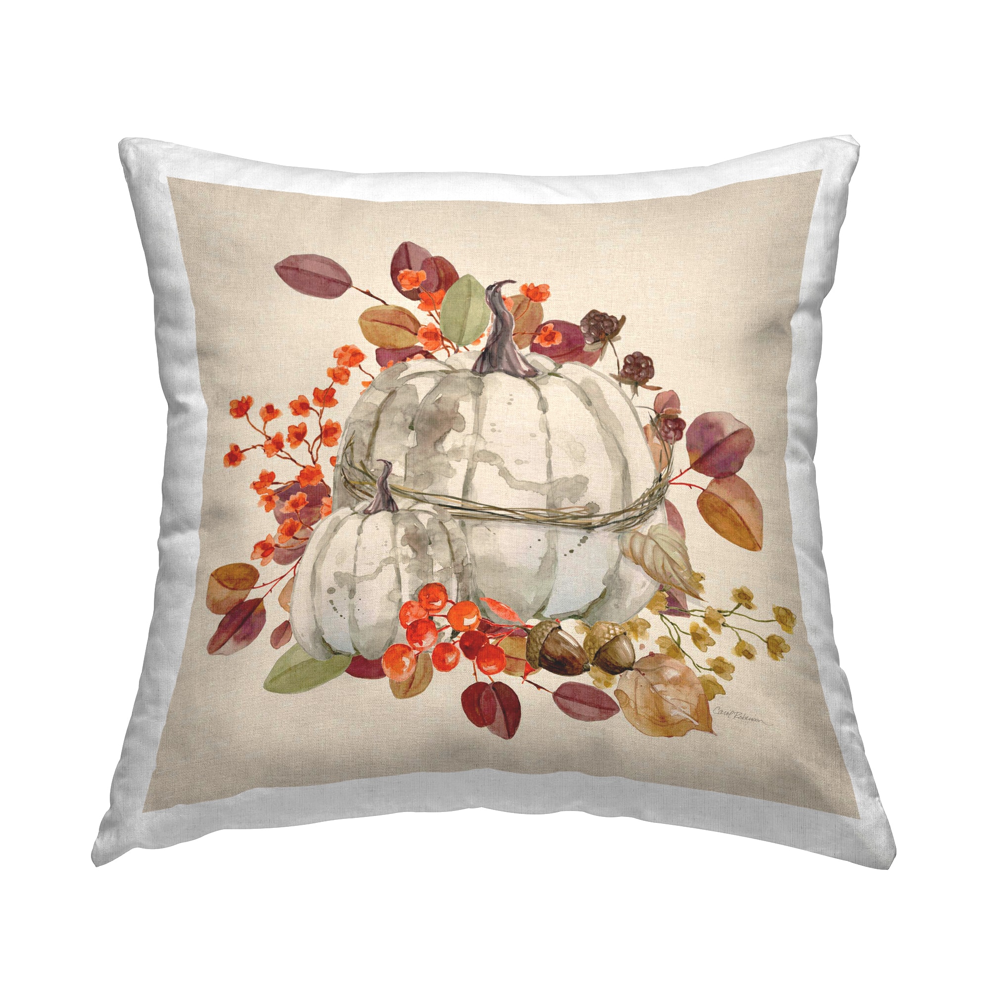 Stupell Industries Harvest Leaves Pumpkins Decorative Printed Throw Pillow