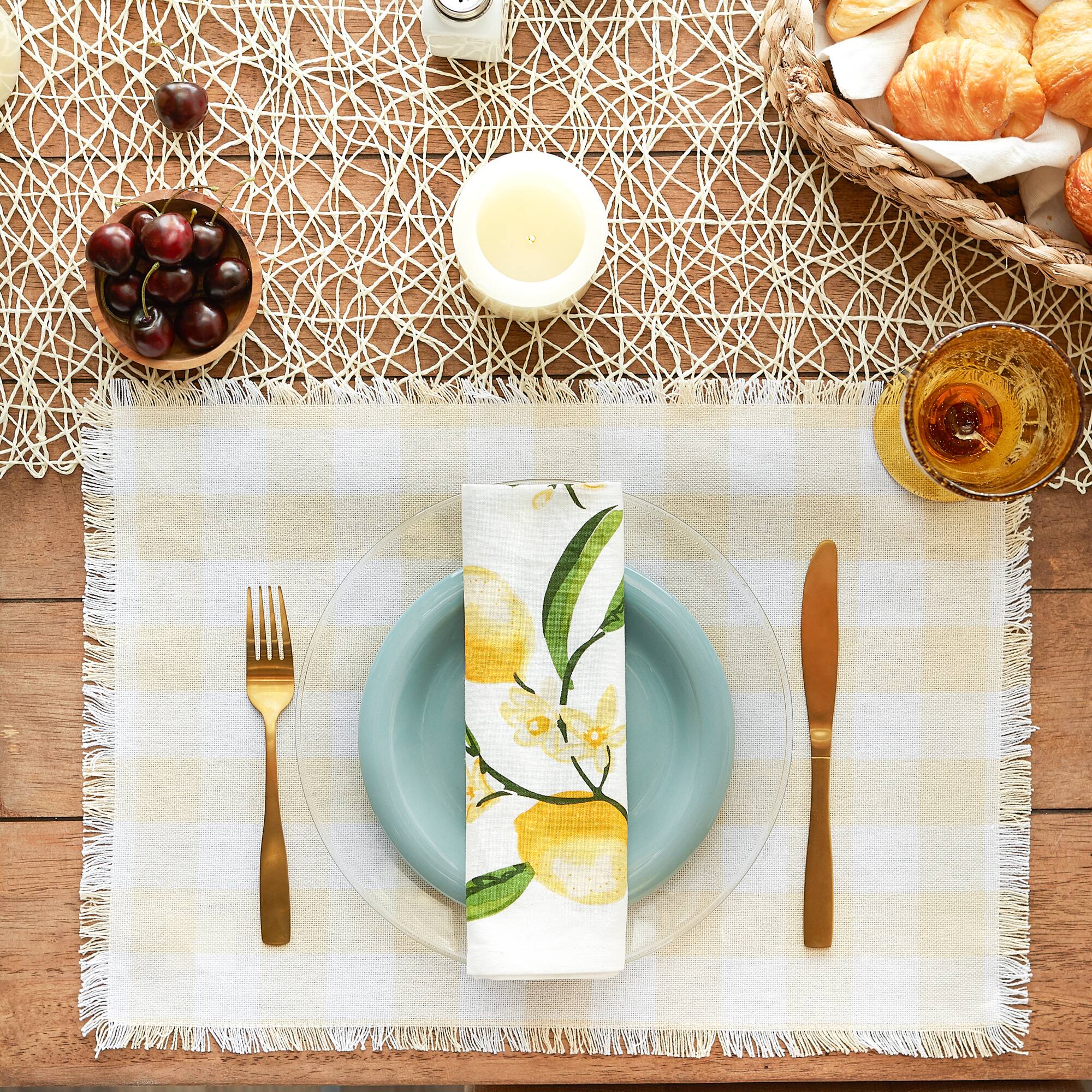 DII® Heavyweight Check Fringed Cotton Placemats, 6ct.