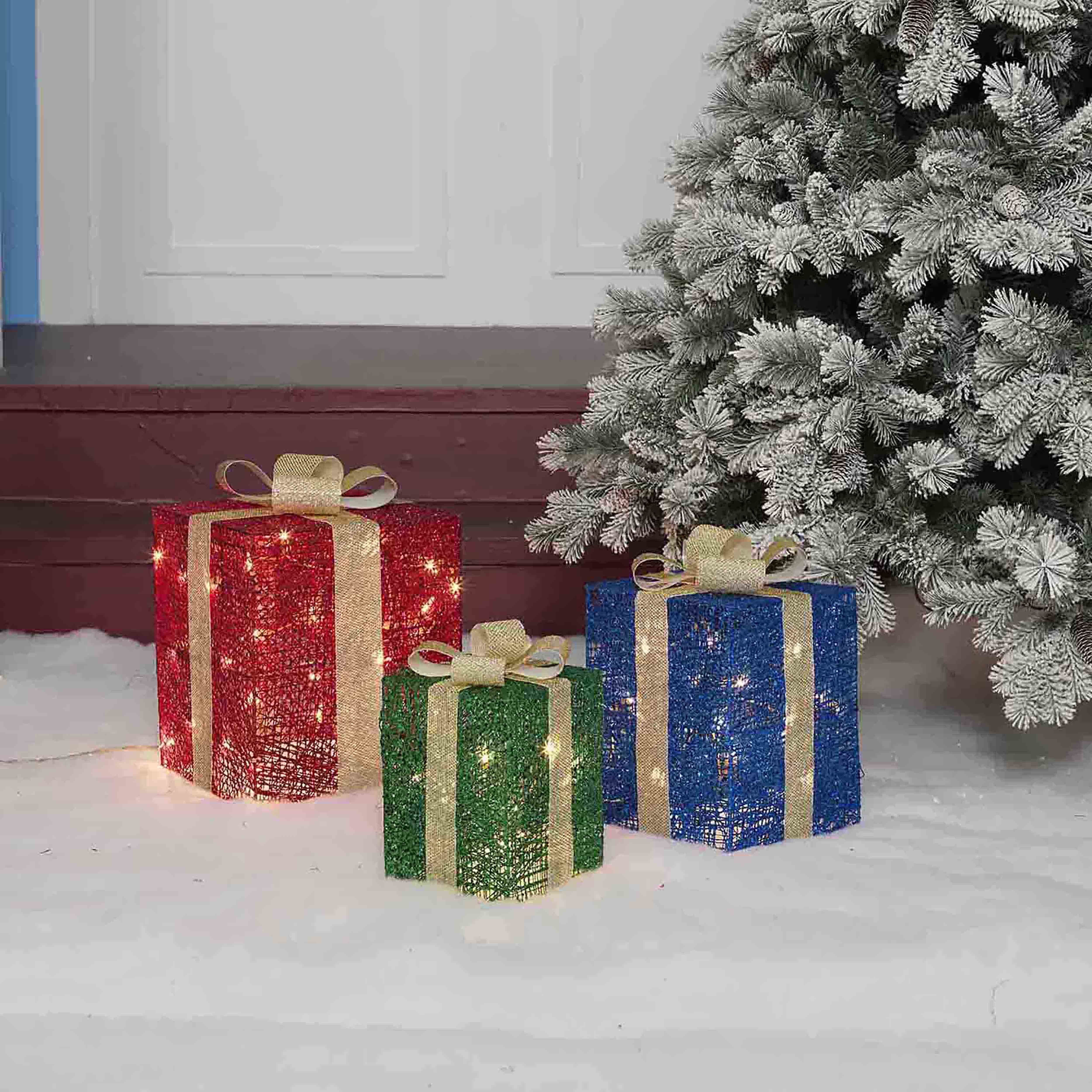 3-Piece Glittering Thread Gift Box Sculpture Set
