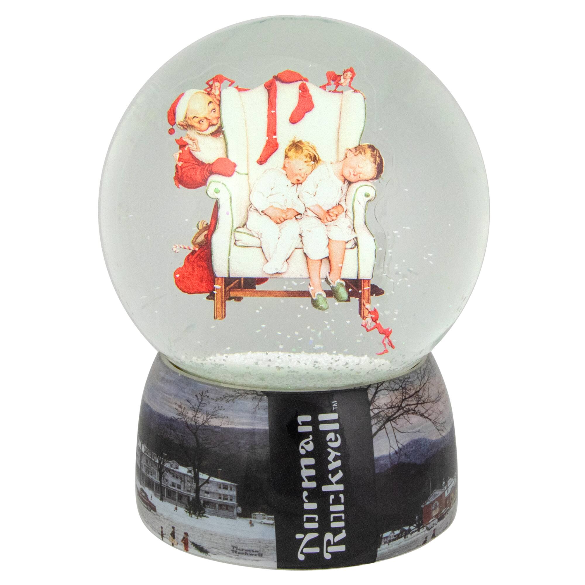 6.5" Norman Rockwell Santa Looking at Two Sleeping Children Christmas Snow Globe