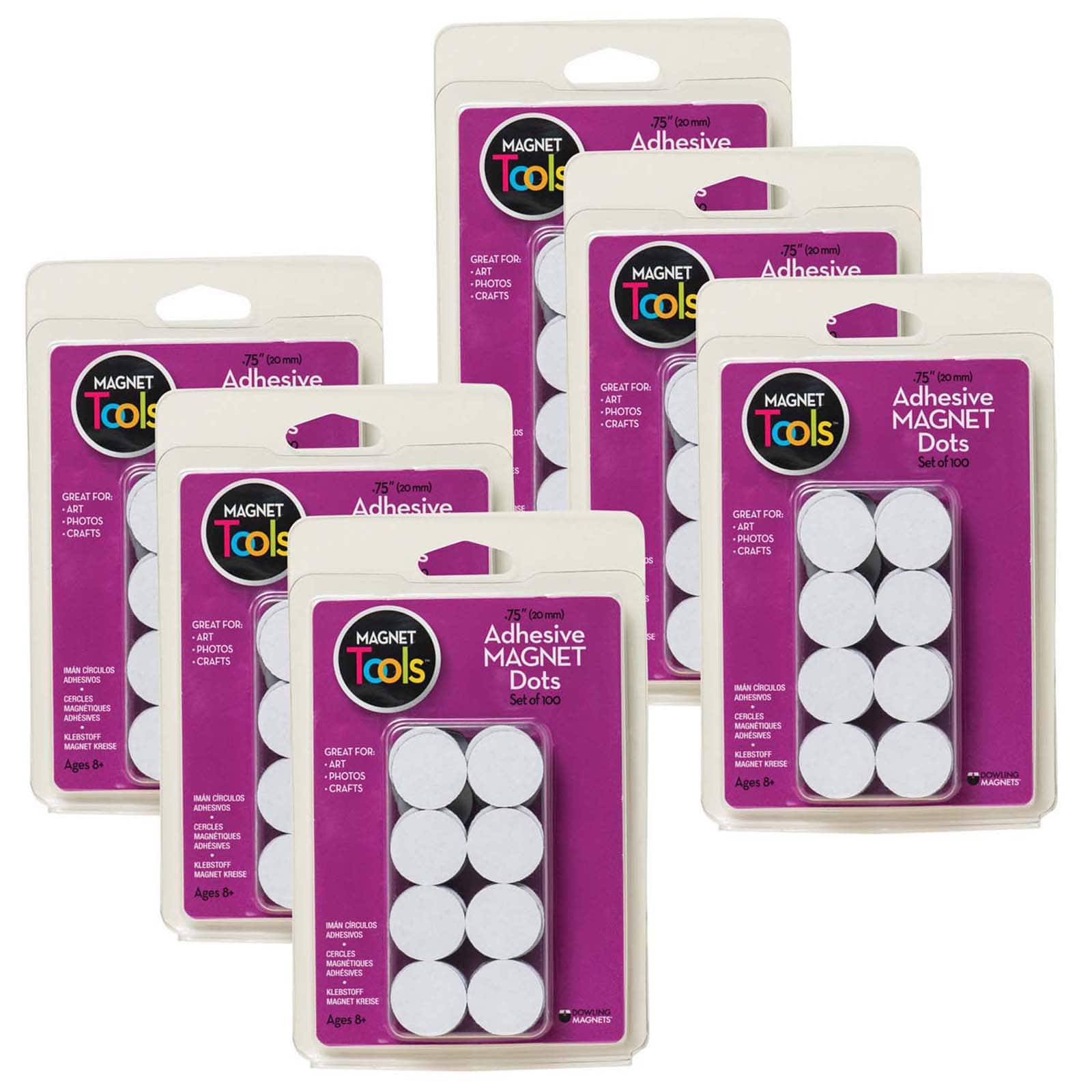 Dowling Magnets Adhesive Magnet Dots, 6 Packs of 100