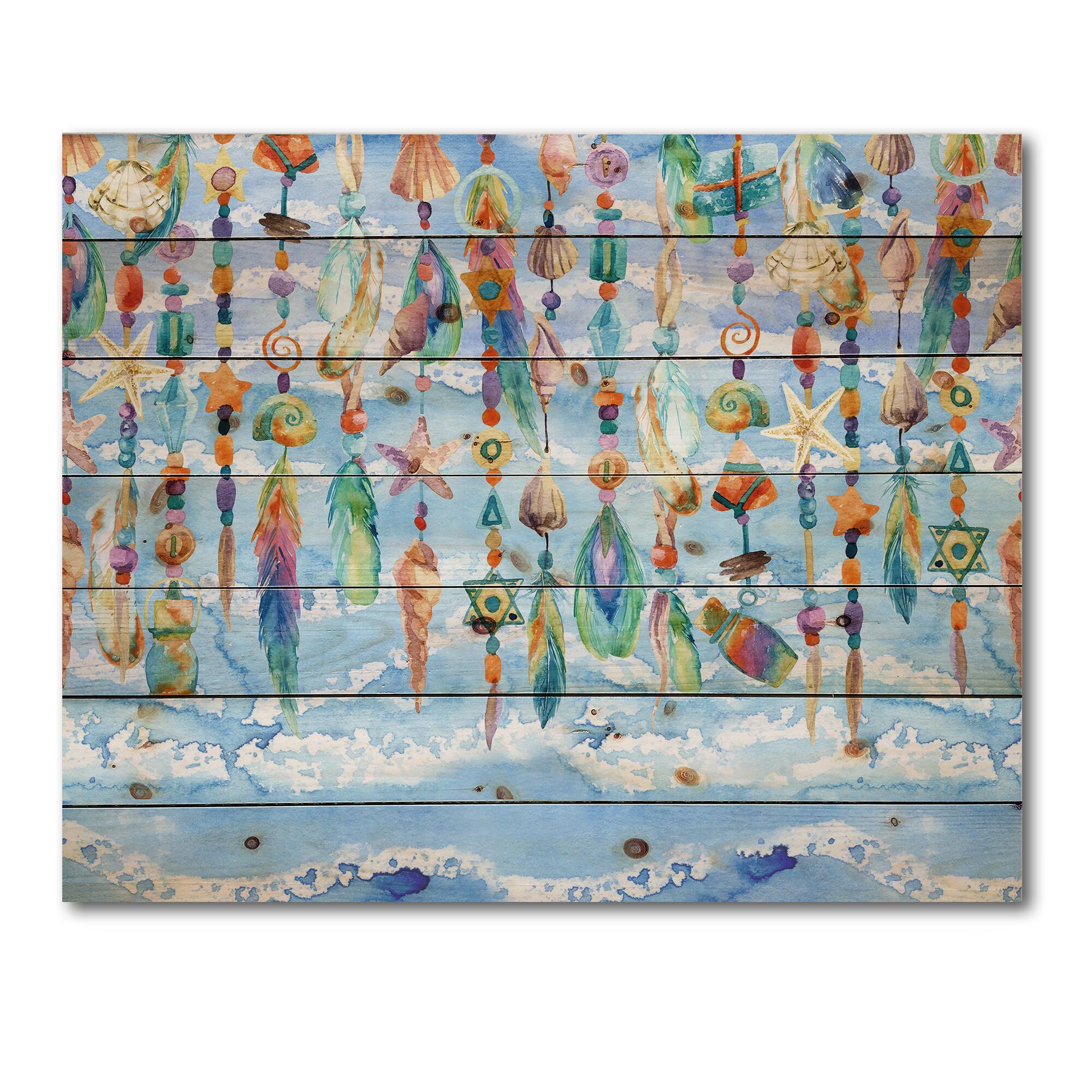 Designart - Jewelry of Sea Shell and Beads - Traditional Print on Natural Pine Wood