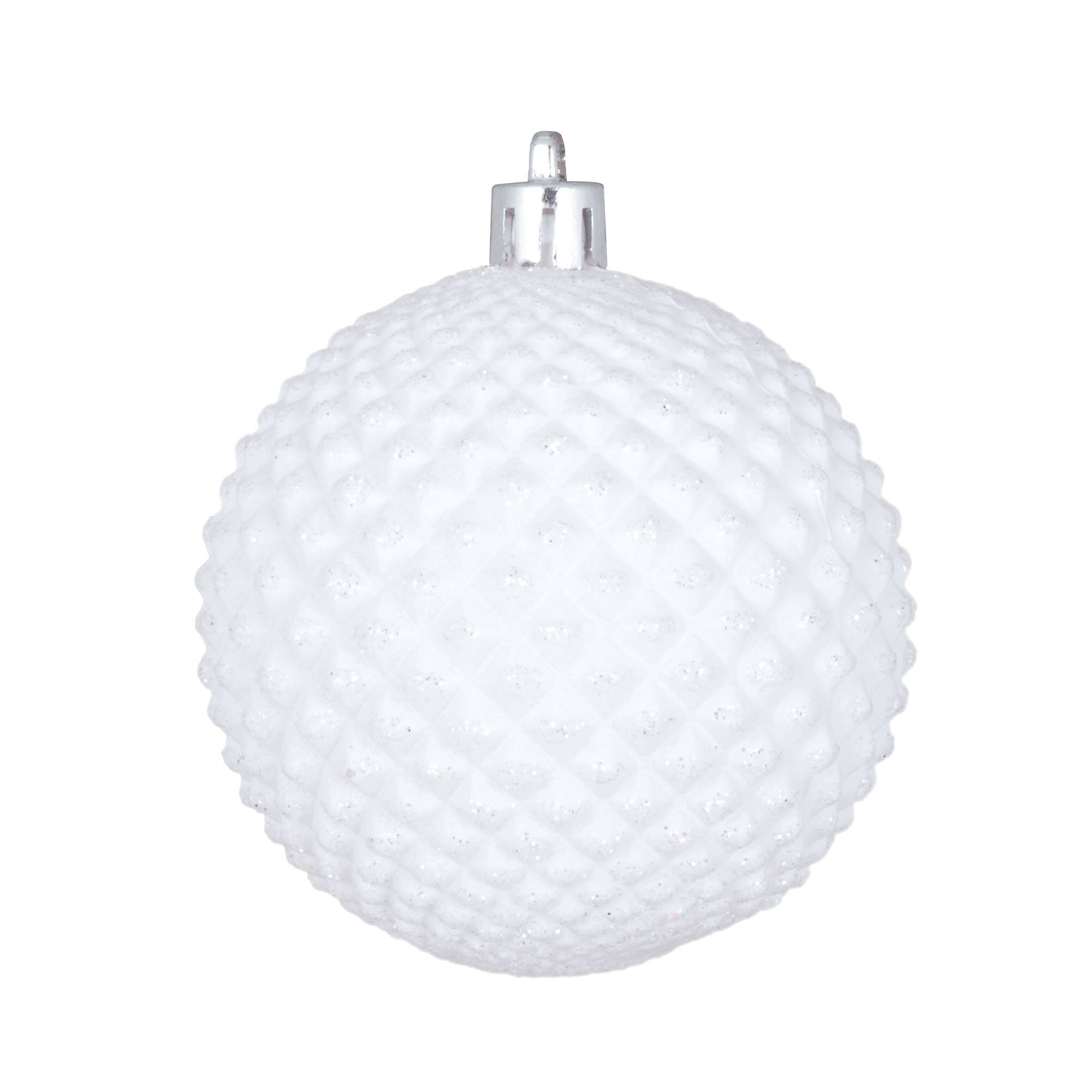 Vickerman 4" White Durian Glitter Ball Ornaments, 6ct.