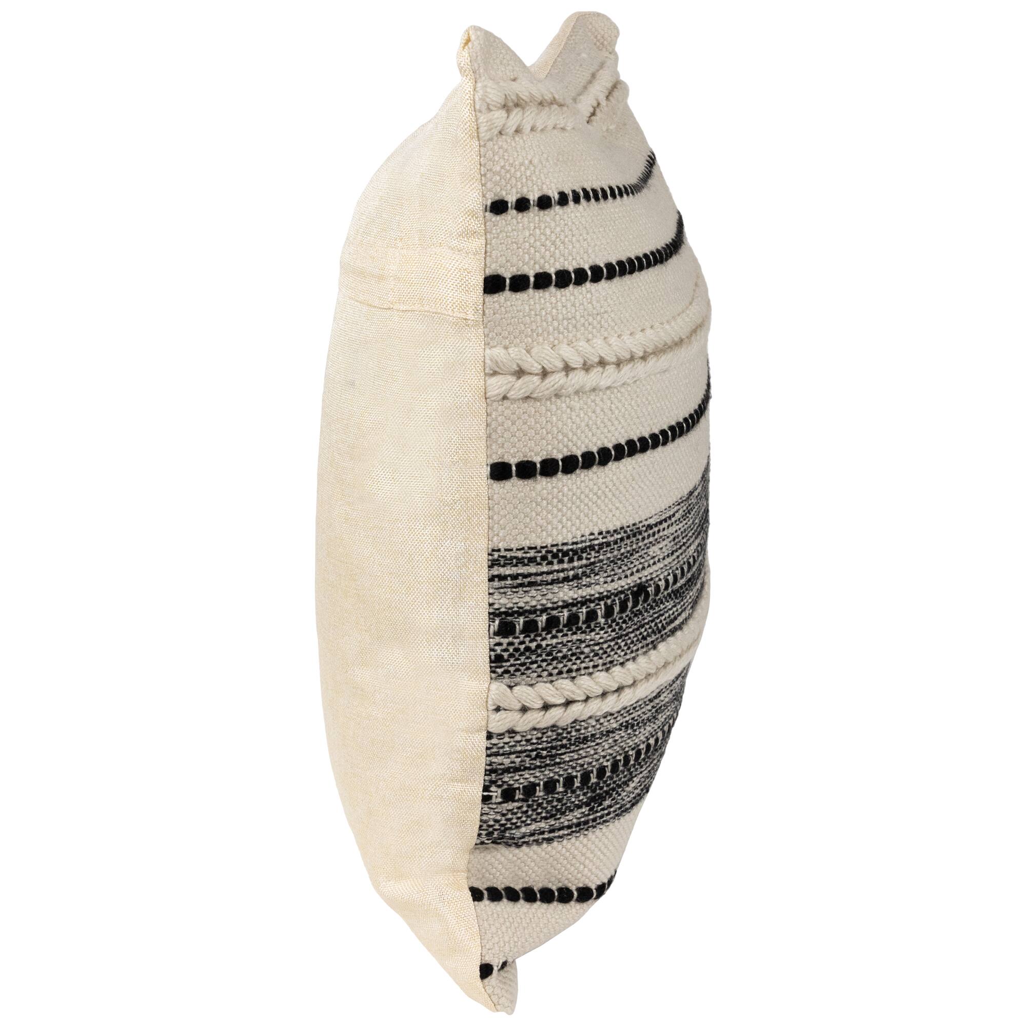 Cream & Black Twisted Textured Block Handloom Woven Outdoor Square Cushion