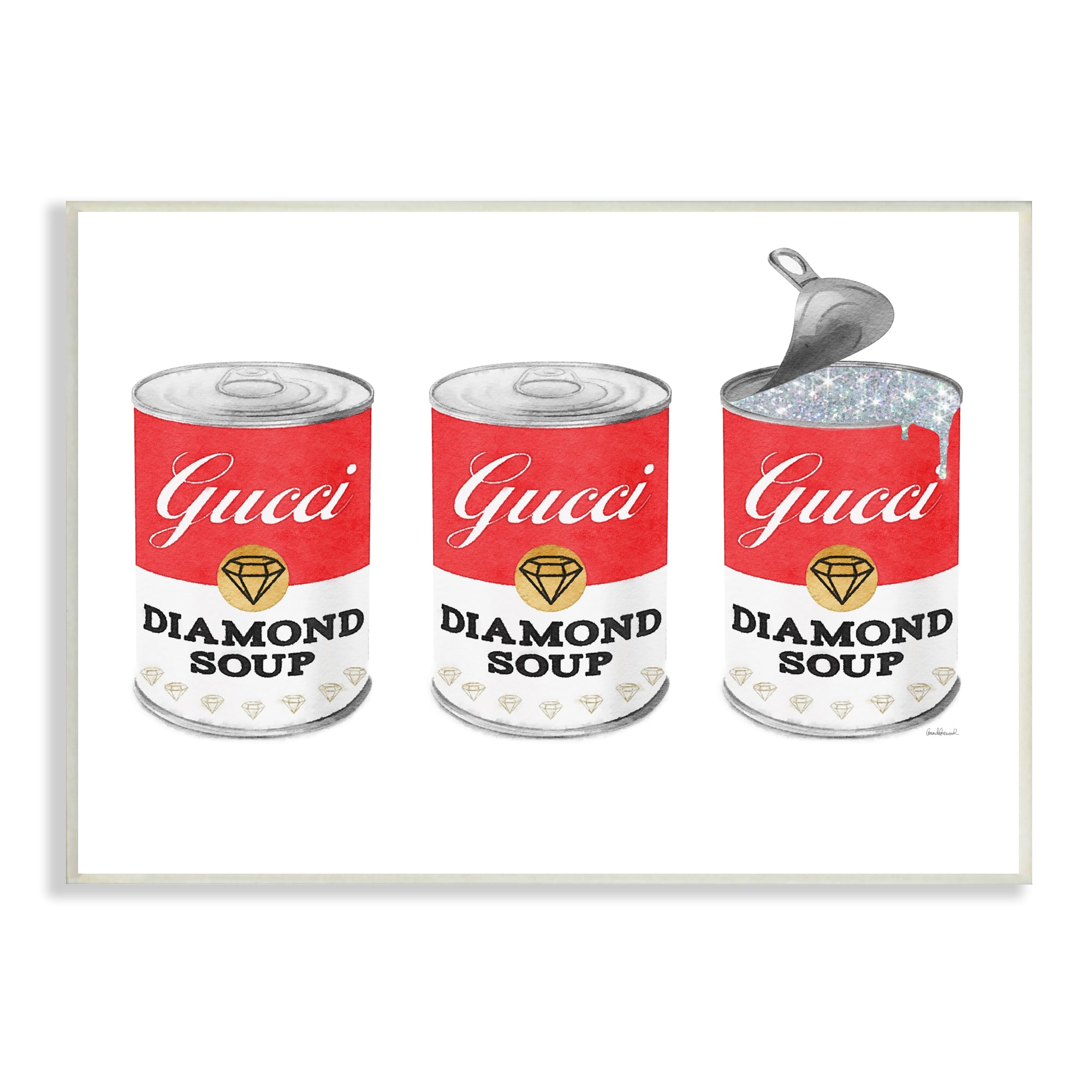 Stupell Industries Condensed Soup Trio Glam Fashion Traditional Red Pop Wall Plaque