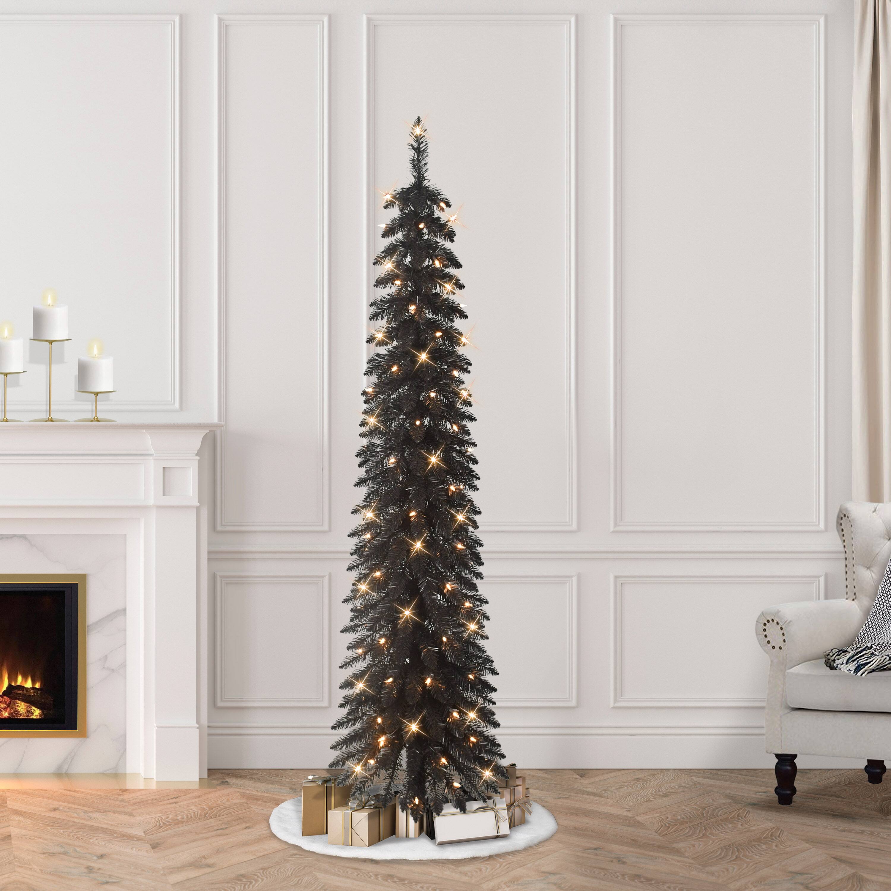 6ft. Pre-Lit Black Alpine Pencil Artificial Christmas Tree, Clear Lights