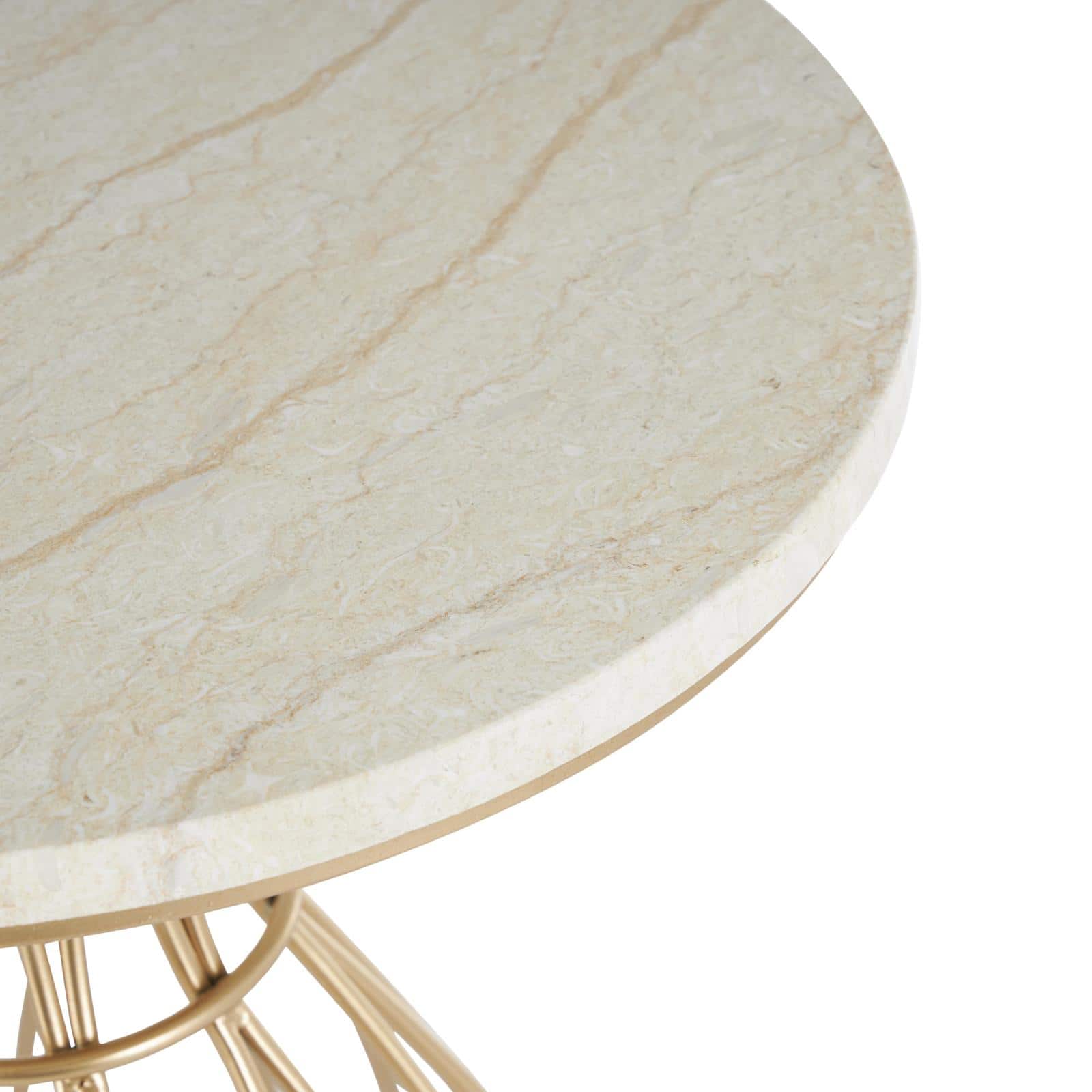 21.5" Gold Metal Flower Inspired Accent Table with Cream Marble Tabletop