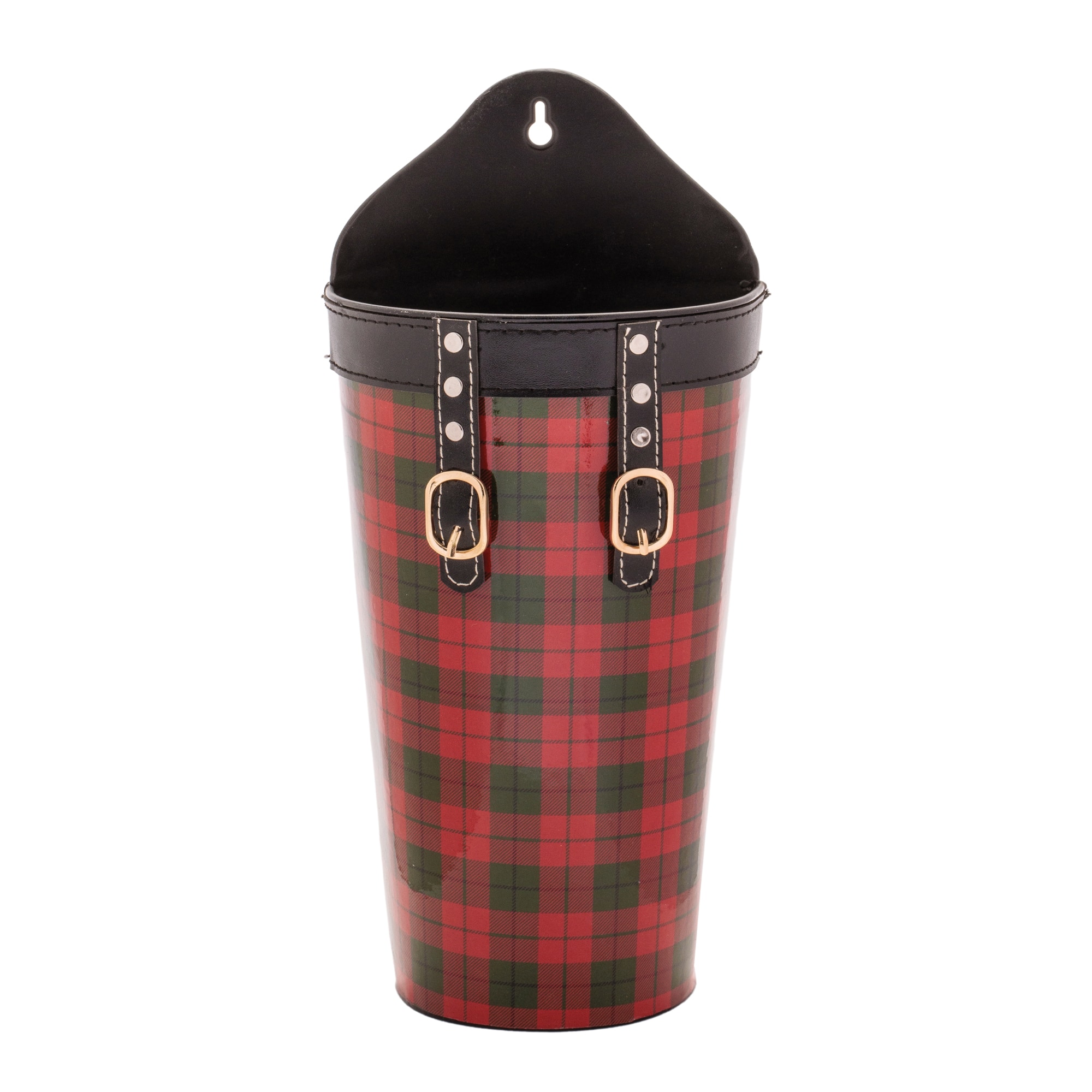 Melrose 15" Red Plaid Wall Pocket with Faux Leather Straps
